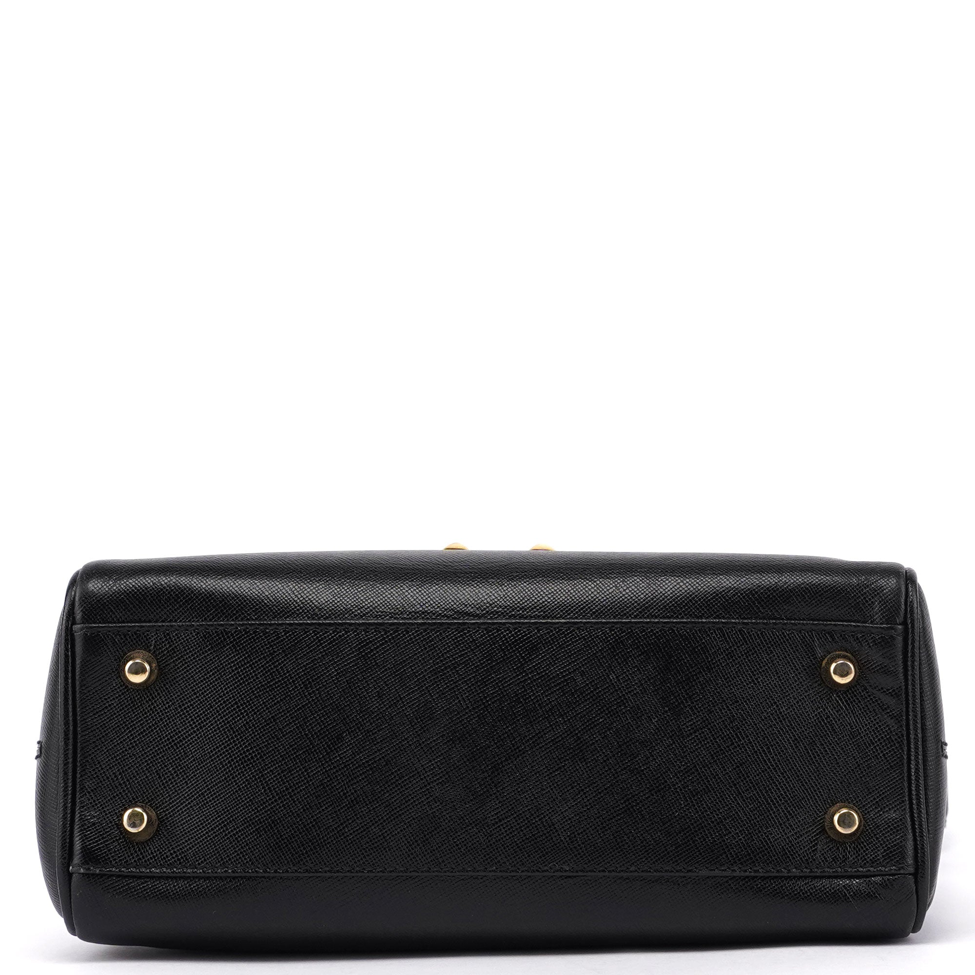 Prada Henkeltasche aus schwarzem Saffiano-Leder mit krokogeprägter Schnalle