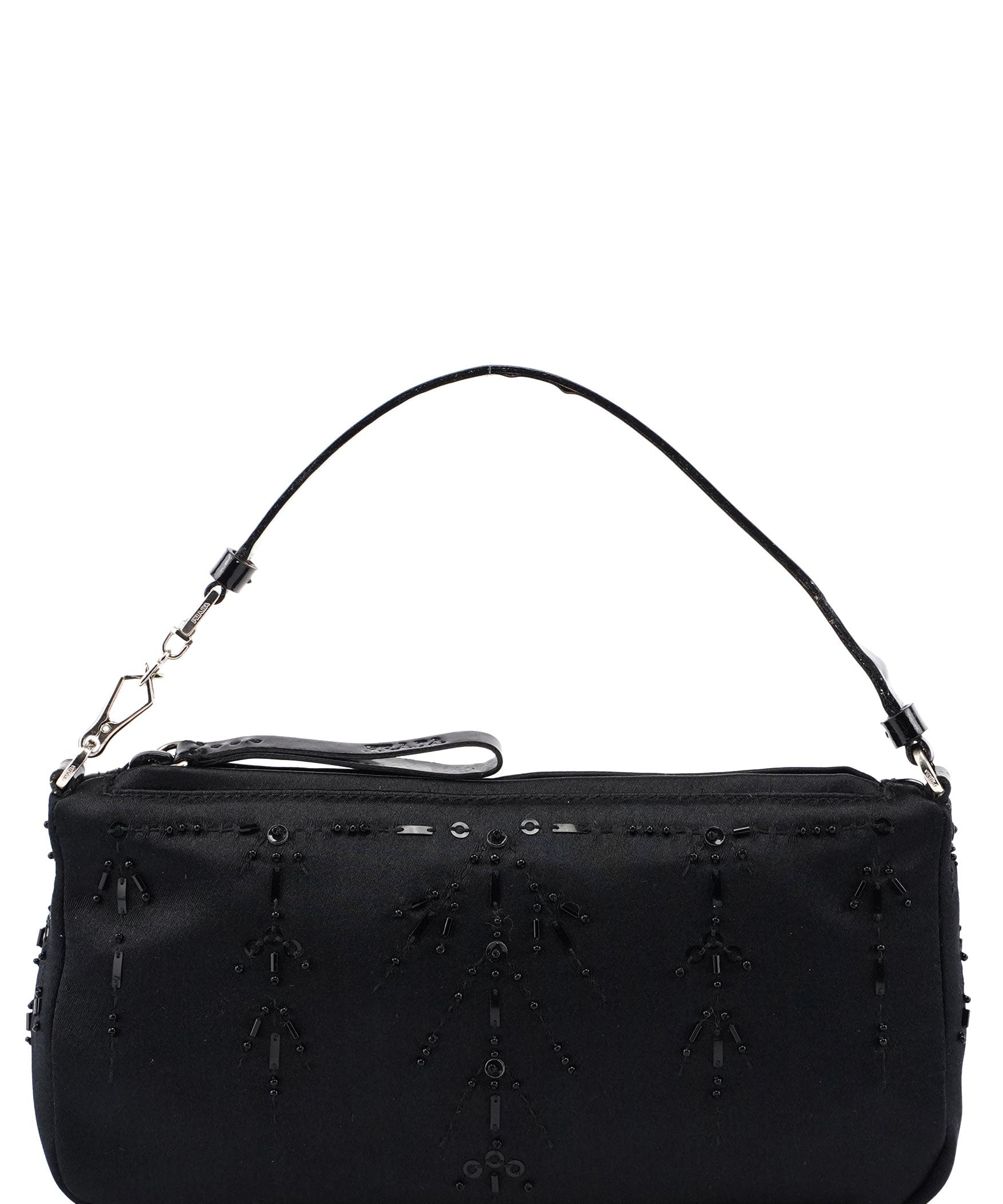 Prada Black Satin Sequin Mini Hobo Bag