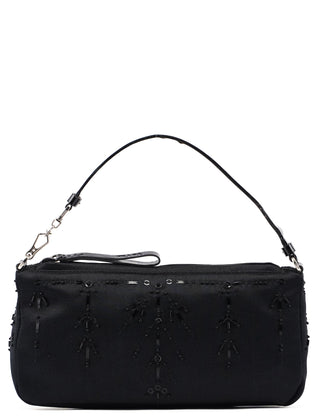 Prada Black Satin Sequin Mini Hobo Bag