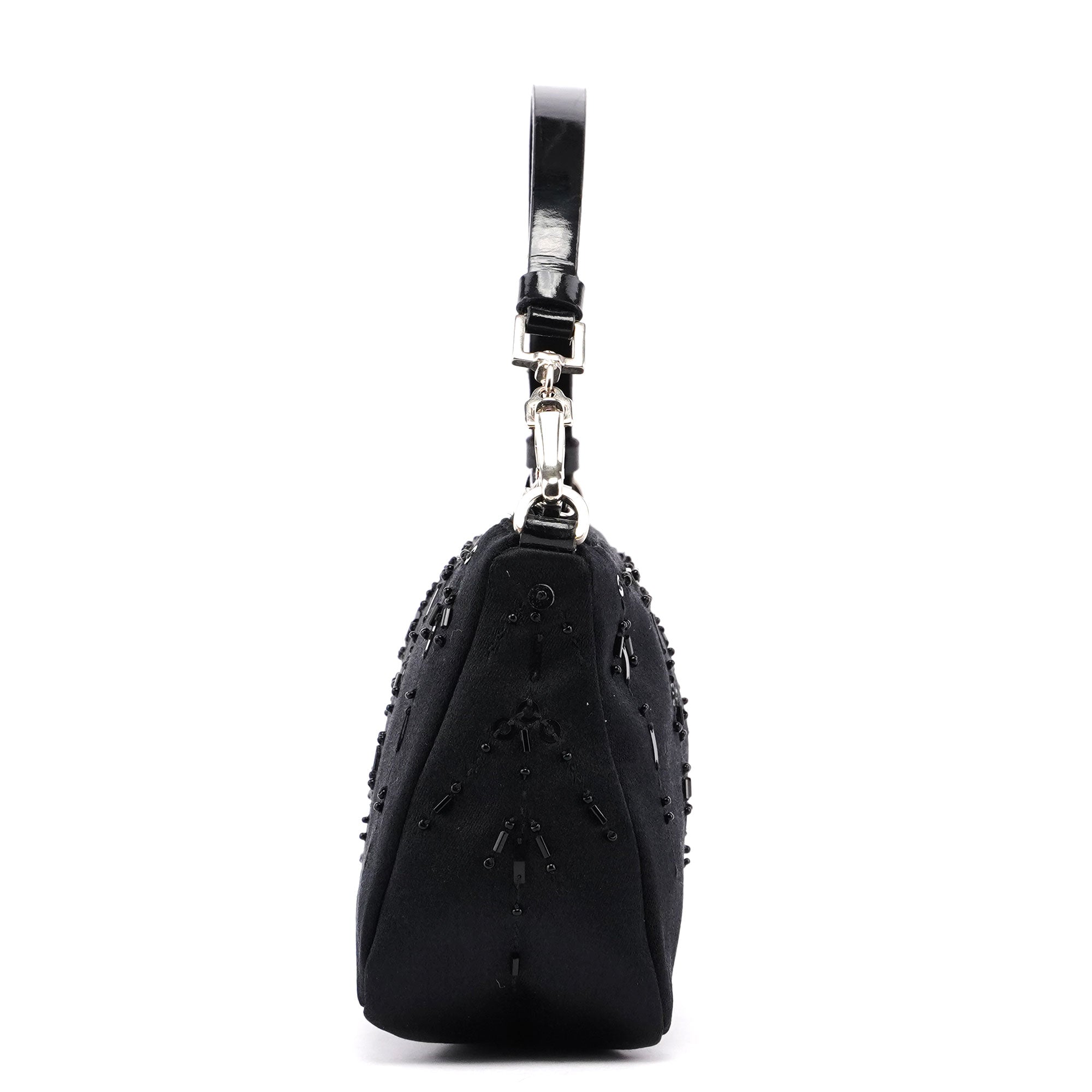Prada Black Satin Sequin Mini Hobo Bag