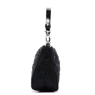 Prada Black Satin Sequin Mini Hobo Bag