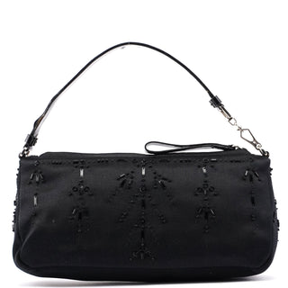 Prada Black Satin Sequin Mini Hobo Bag