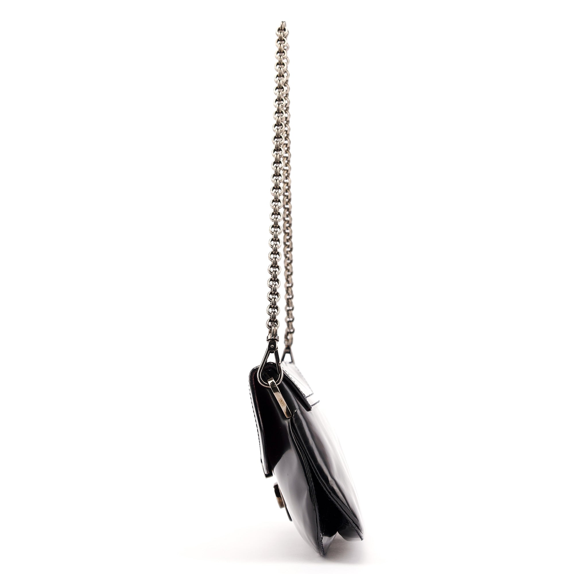 Prada Black Spazzolato Chain Buckle Shoulder Bag