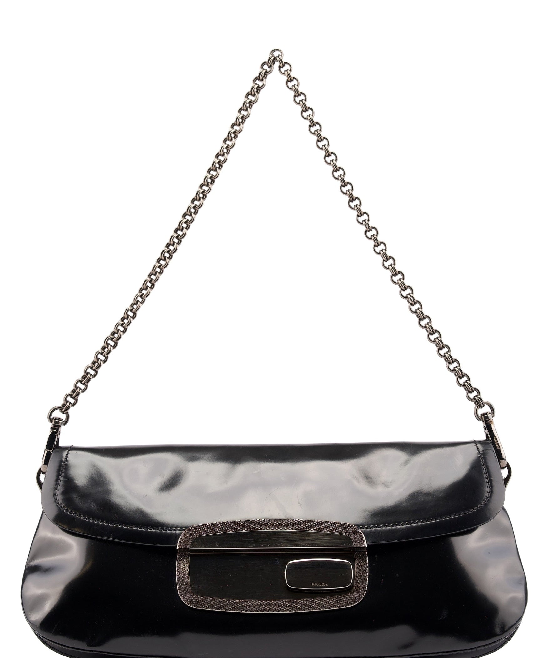 Prada Black Spazzolato Chain Buckle Shoulder Bag