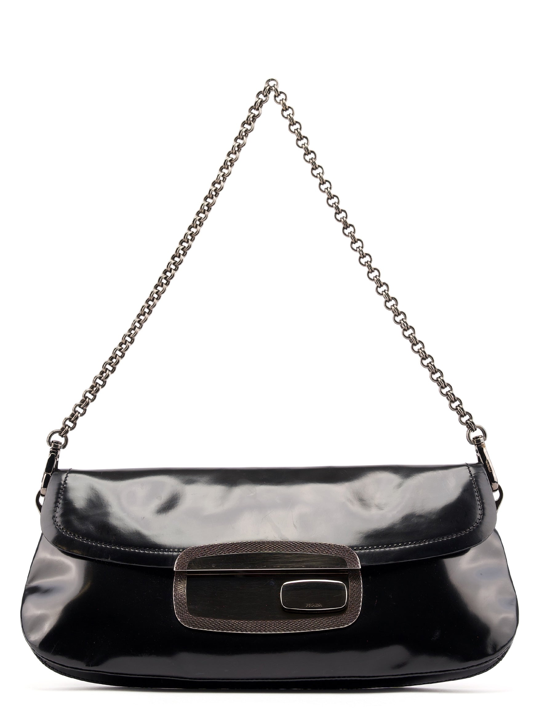 Prada Black Spazzolato Chain Buckle Shoulder Bag