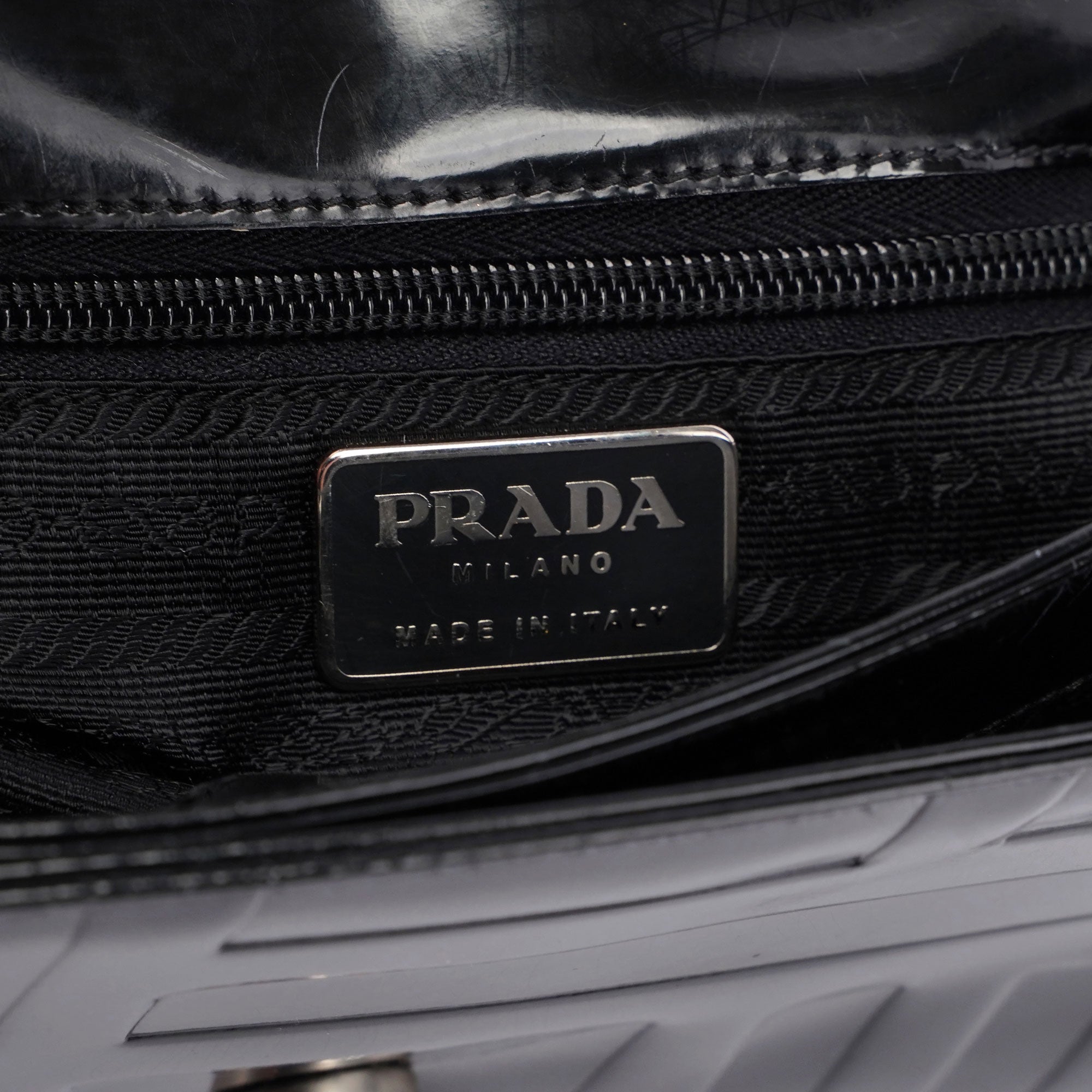 Prada Black Spazzolato Embossed Shoulder Bag