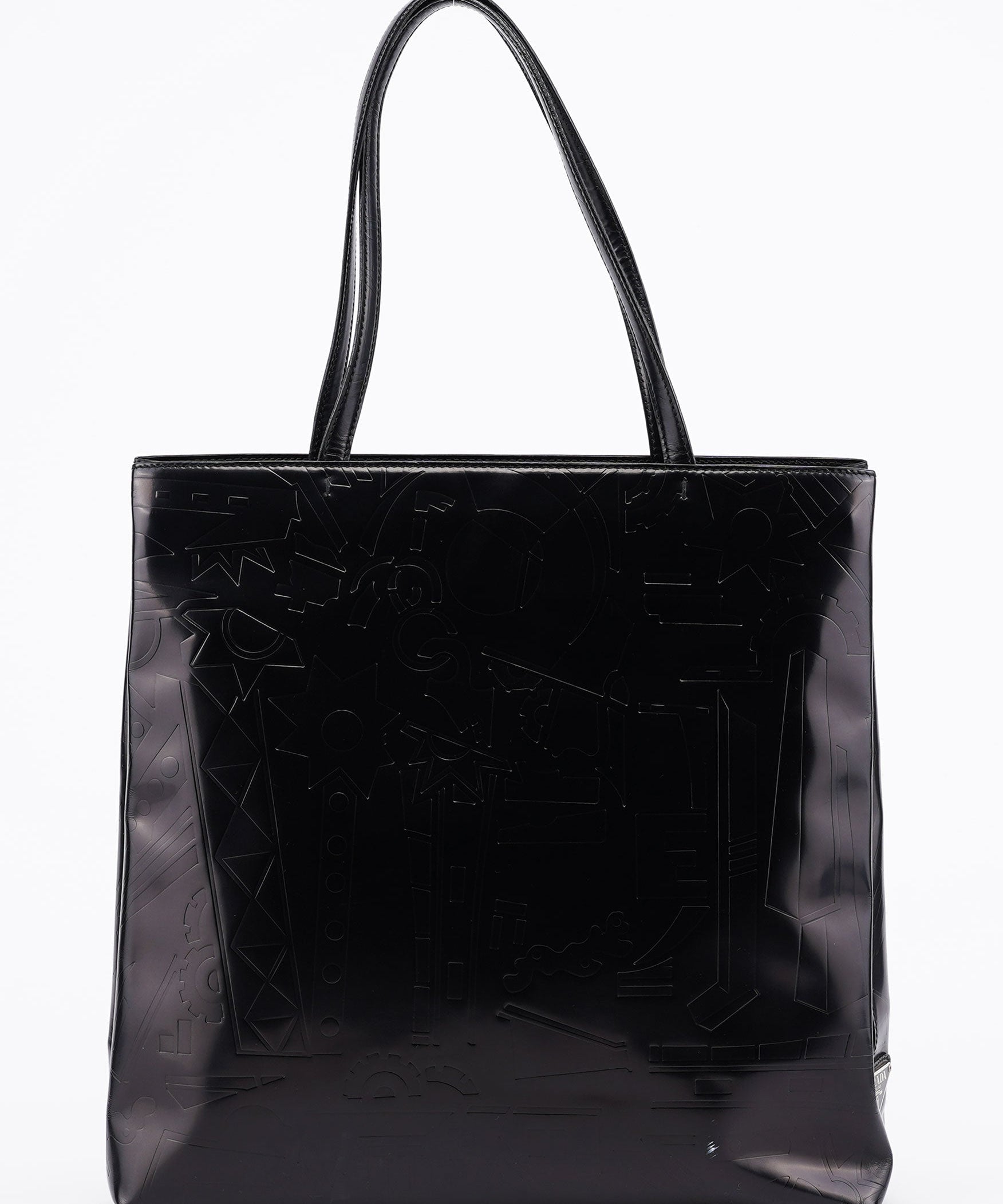 Prada Black Spazzolato Embossed Tote Bag
