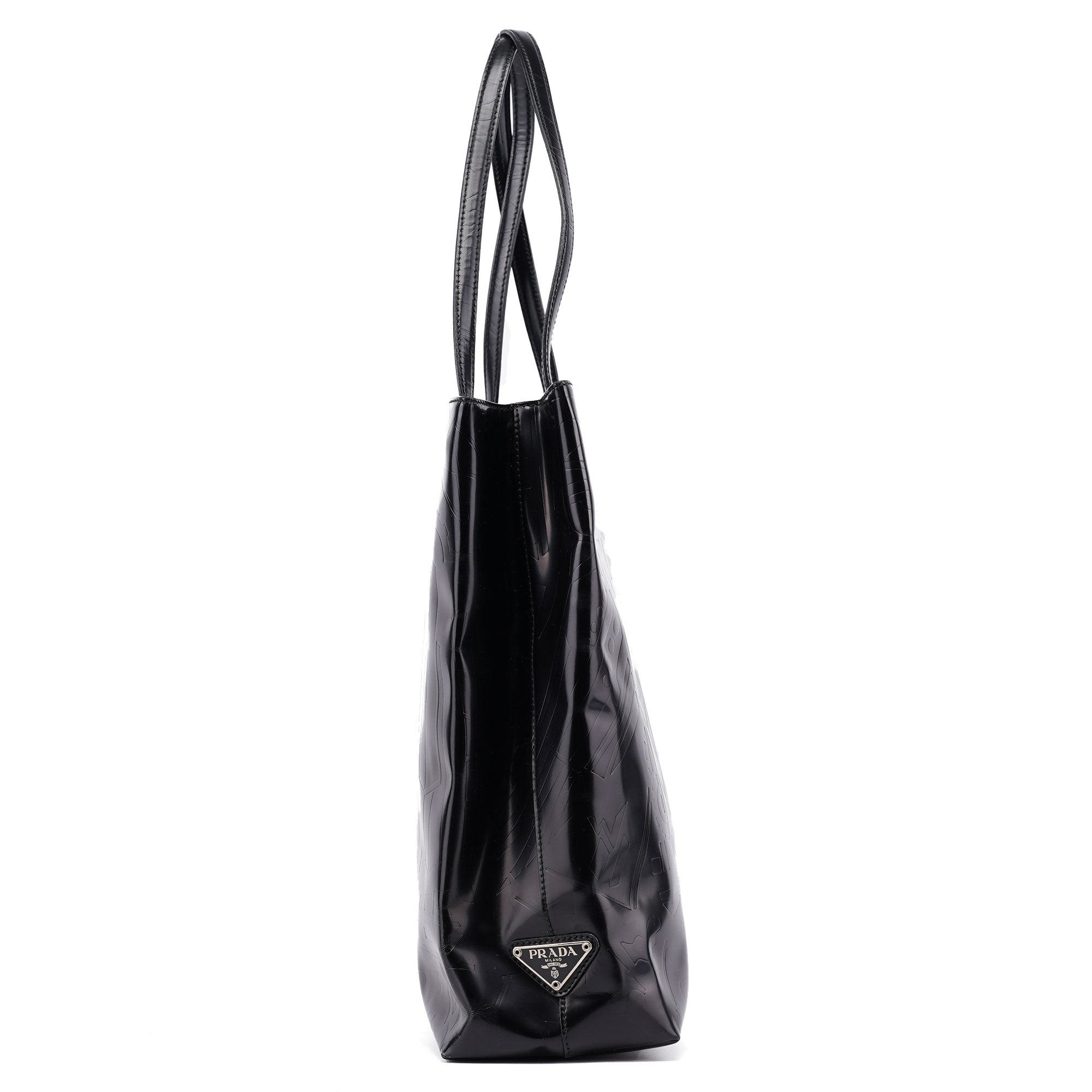 Prada Sac cabas Spazzolato en cuir verni noir embossé