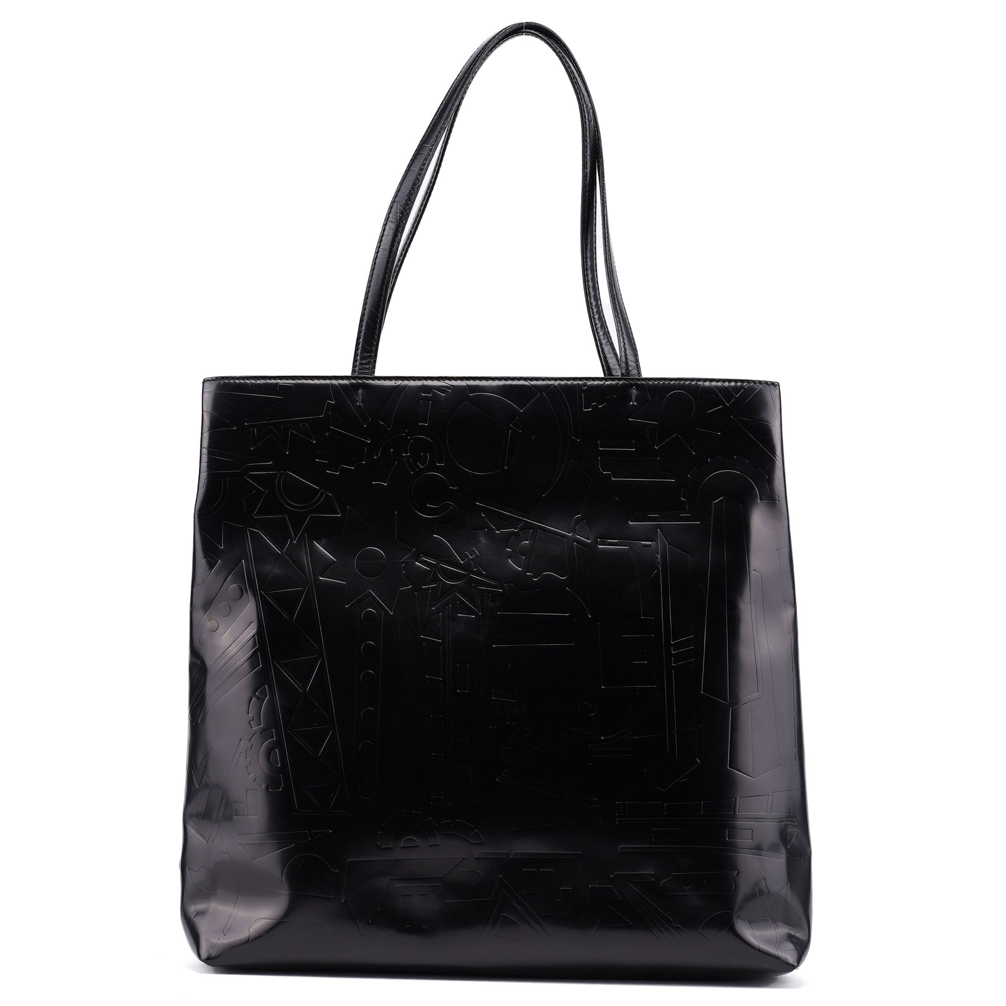 Prada Sac cabas Spazzolato en cuir verni noir embossé