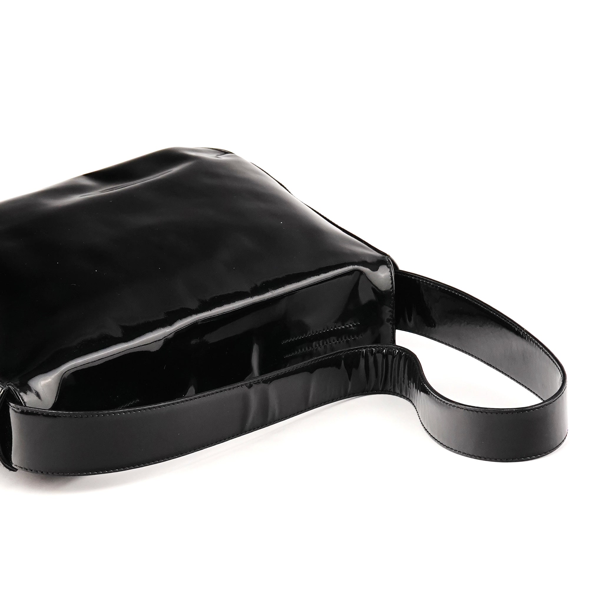 Prada Black Spazzolato Patent Leather Shoulder Bag