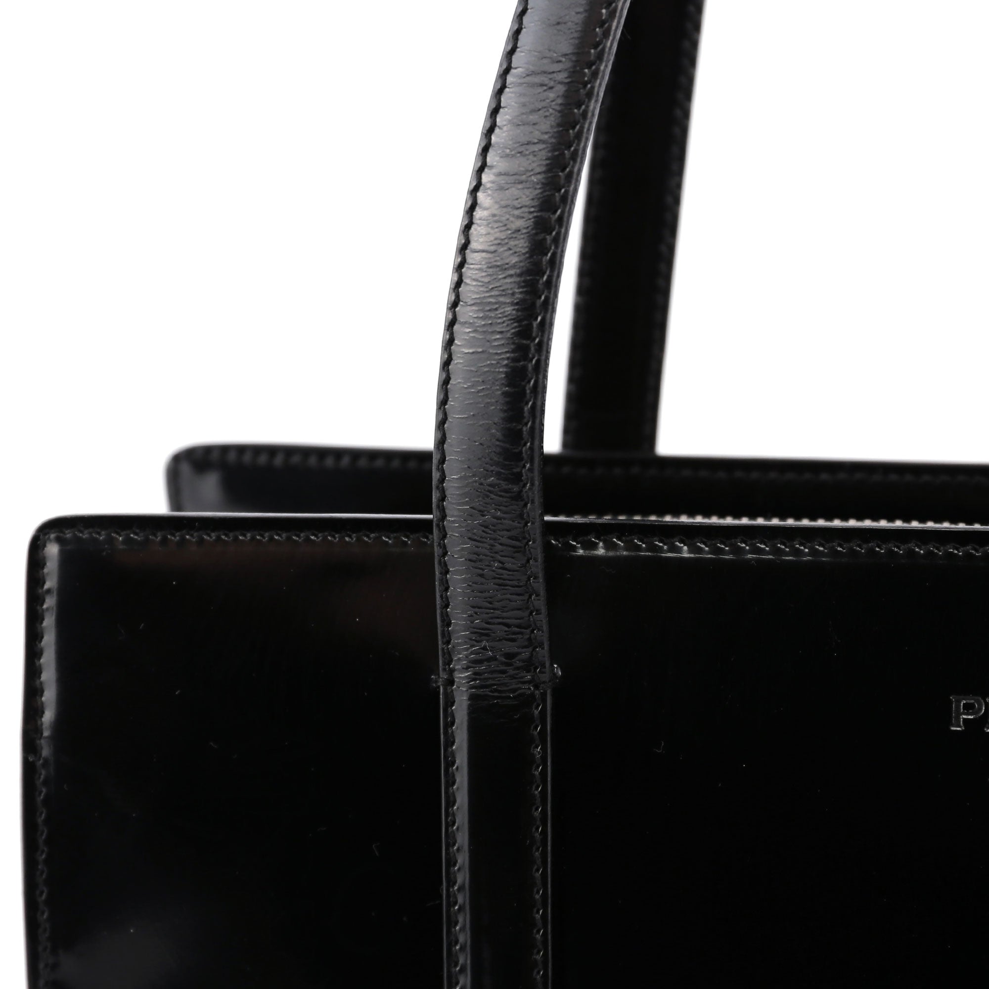 Prada Sac cabas Spazzolato en cuir verni noir