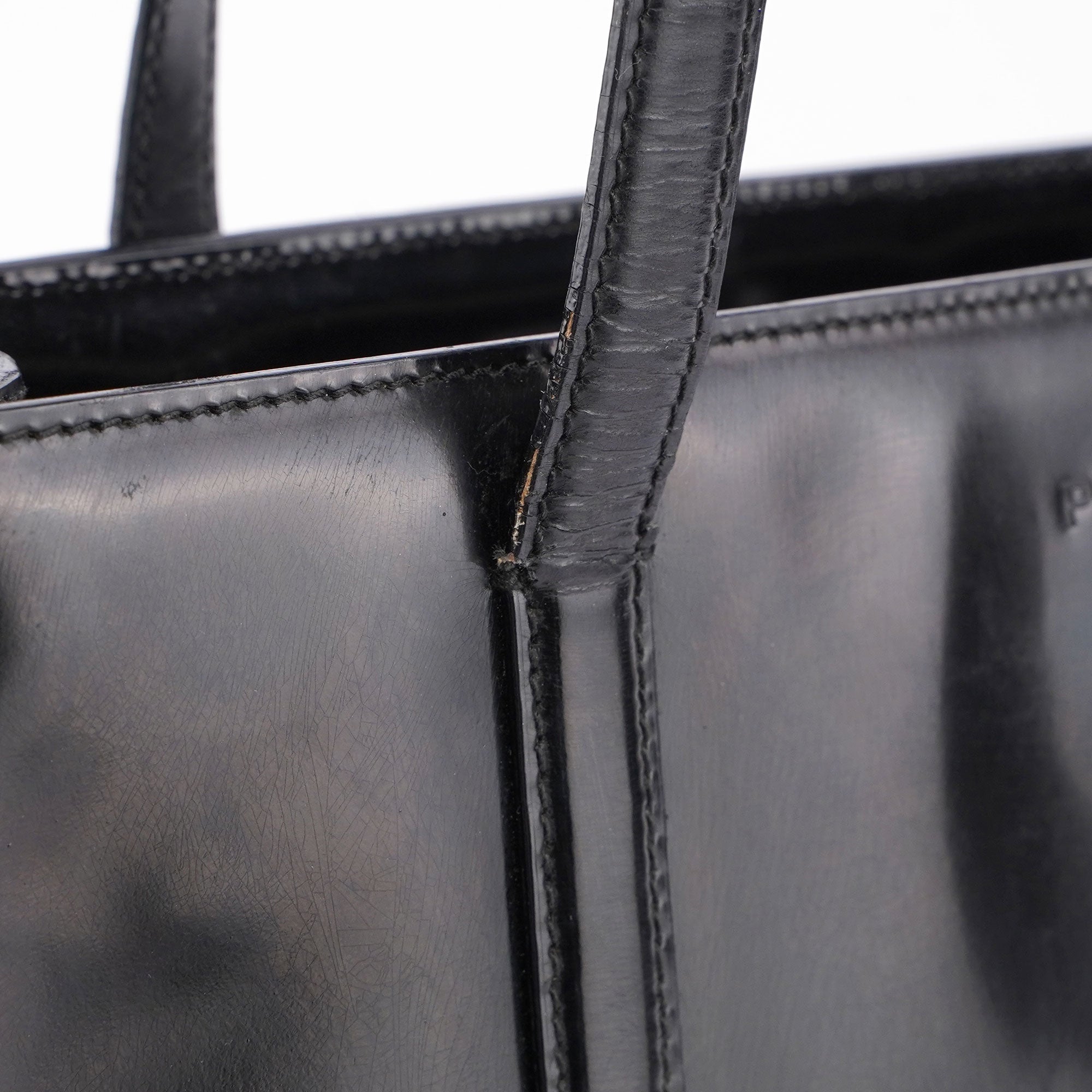 Prada Sac cabas Spazzolato en cuir verni noir