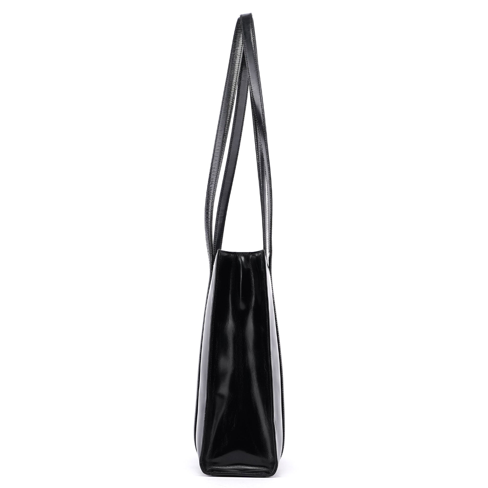Prada Spazzolato Tote Bag aus schwarzem Lackleder