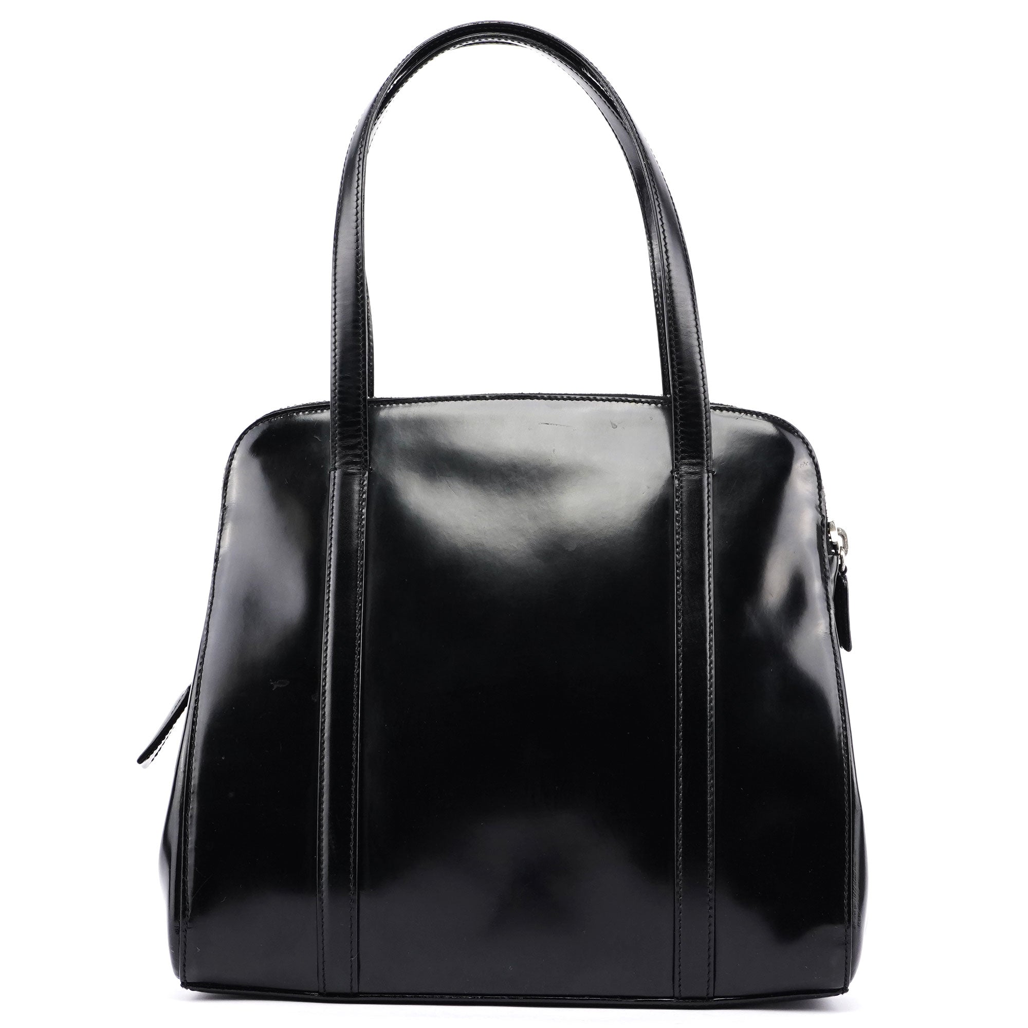Prada Spazzolato Tote Bag aus schwarzem Lackleder