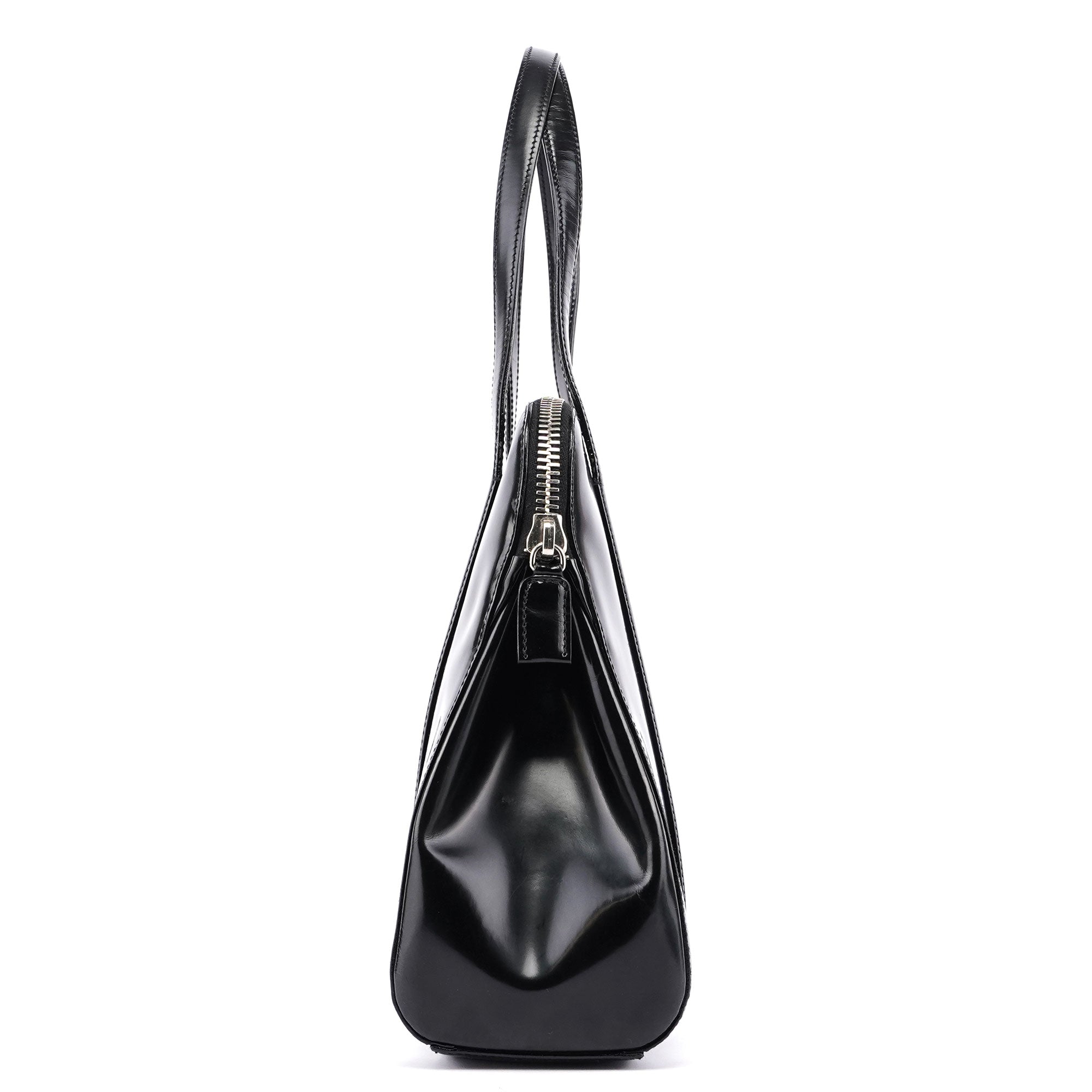 Prada Spazzolato Tote Bag aus schwarzem Lackleder