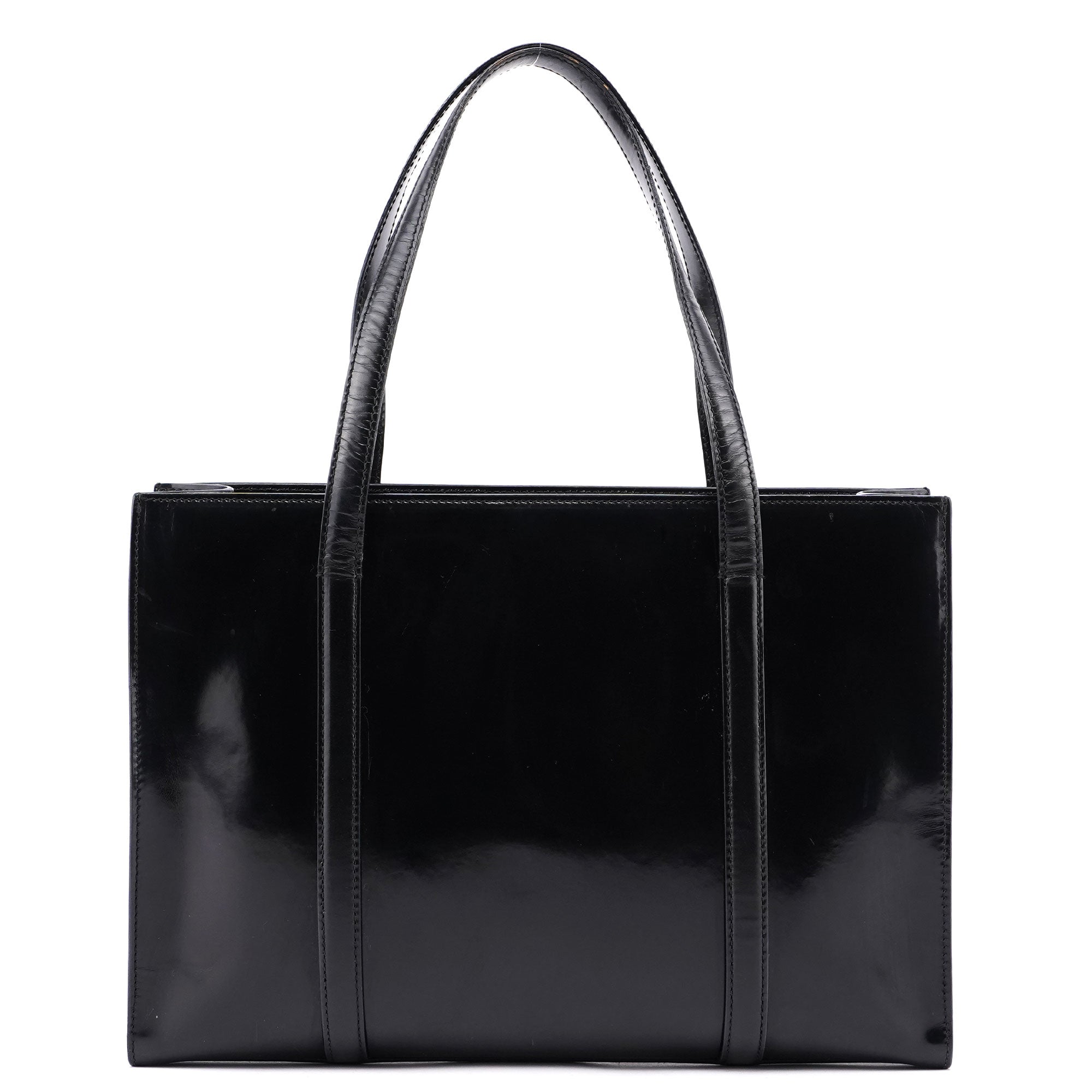 Prada Sac cabas Spazzolato en cuir verni noir