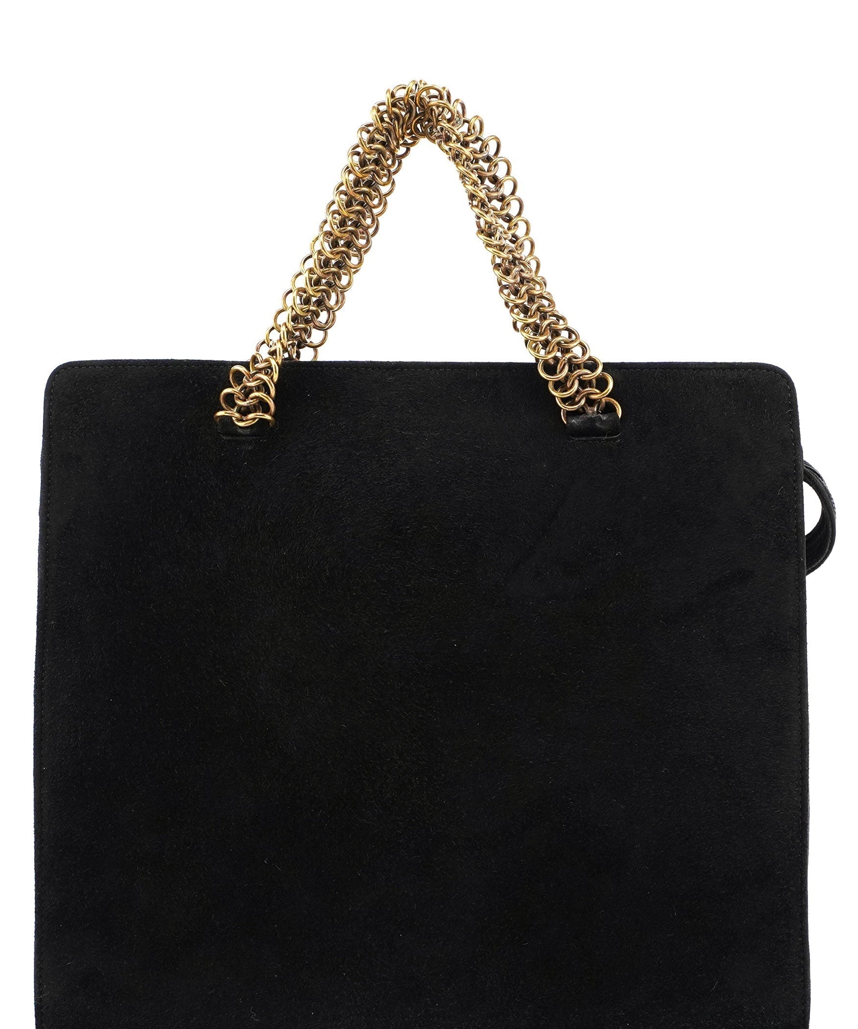 Prada Black Suede Gold Chain Tote