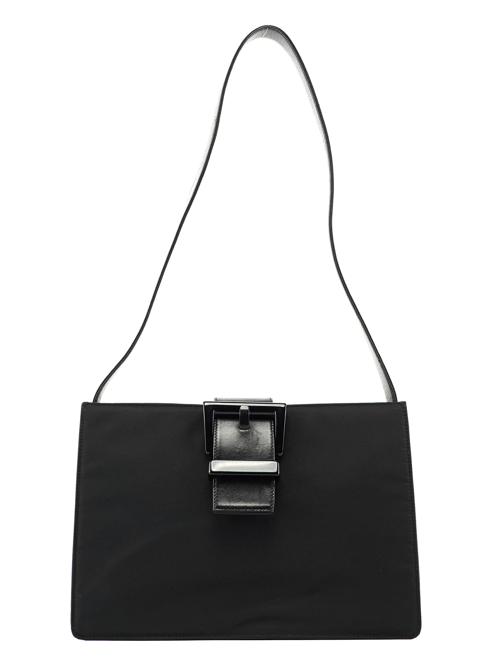 Prada Black Tessuto Buckle Shoulder Bag