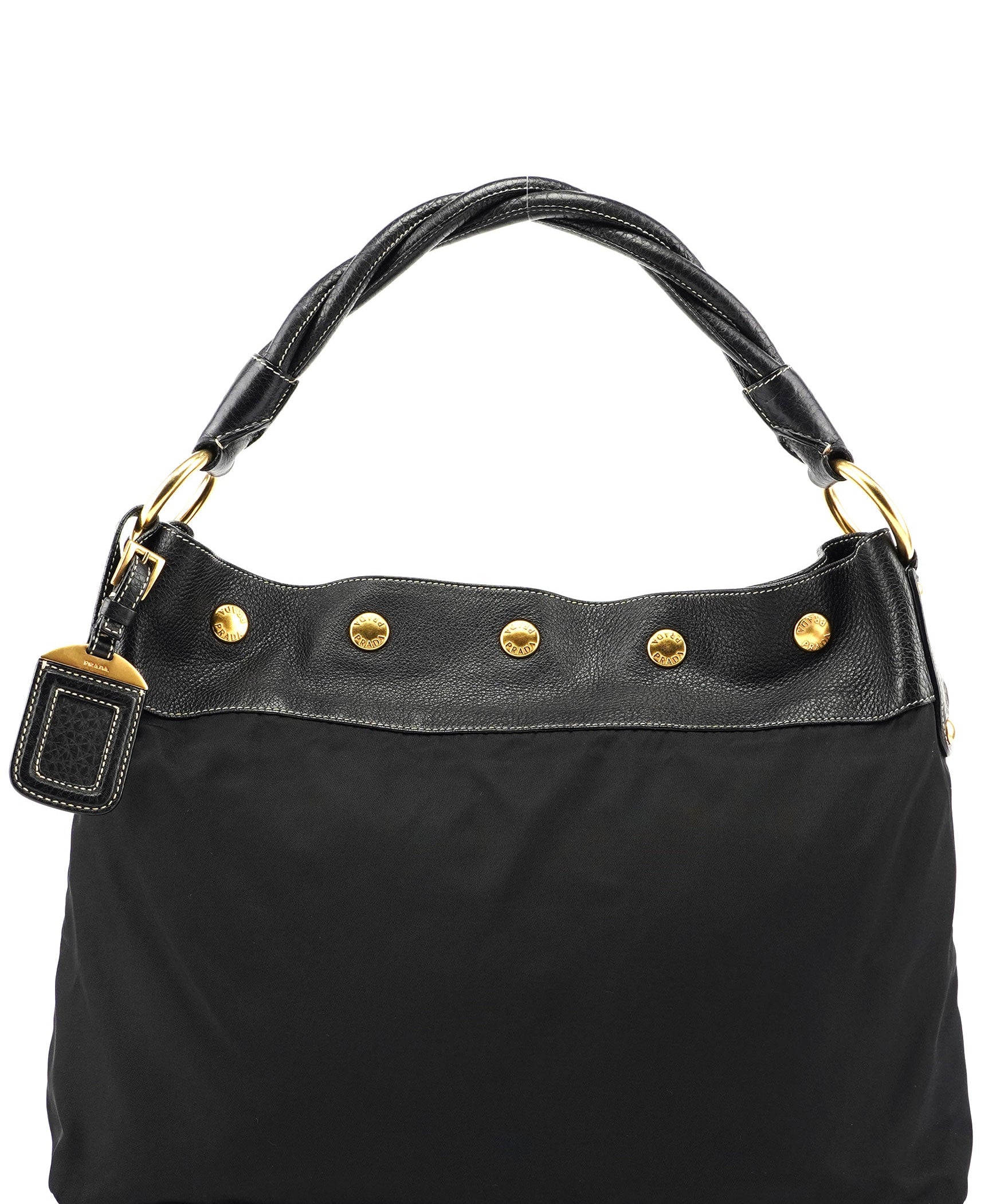Prada Black Tessuto Knot Leather Handle Bag