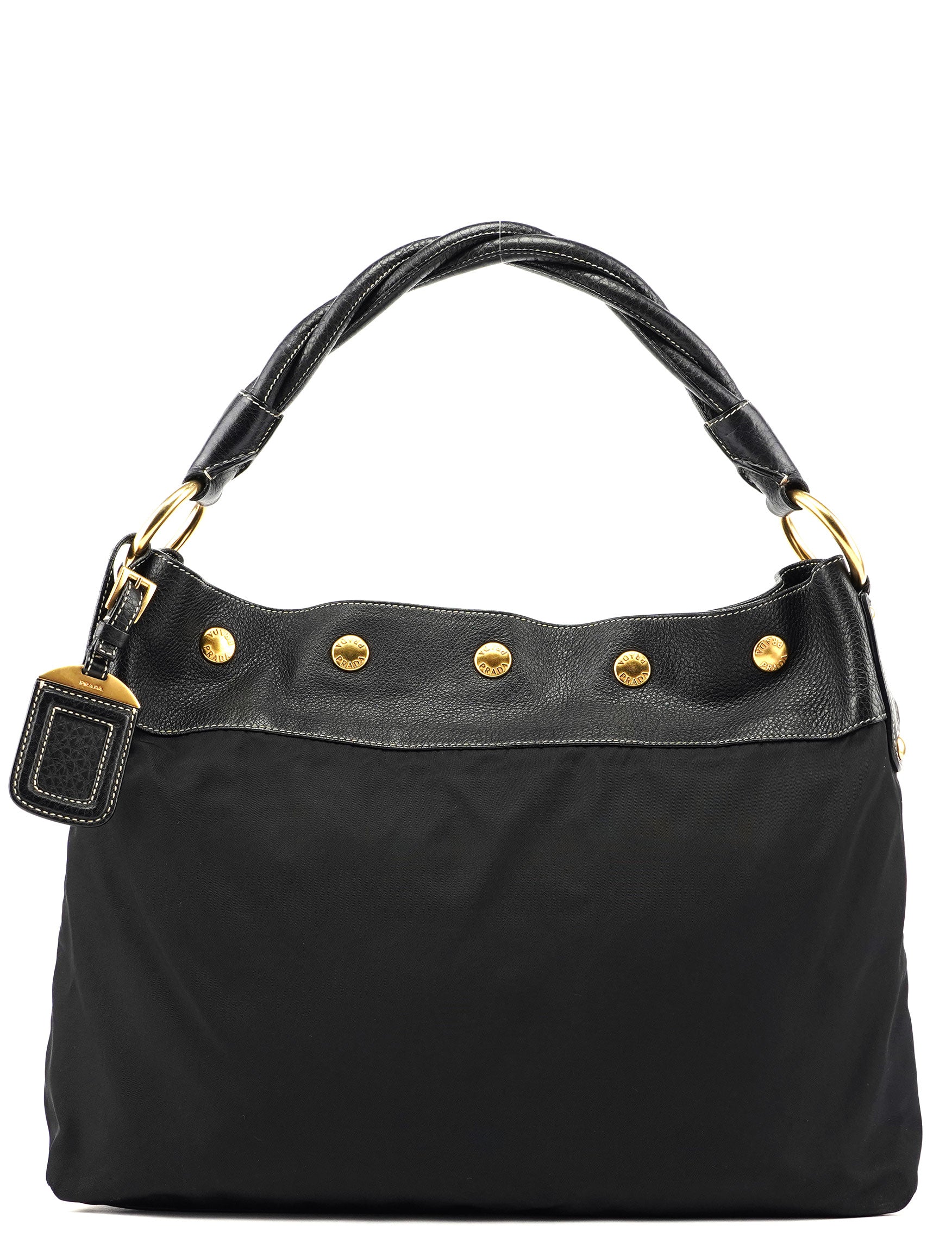 Prada Black Tessuto Knot Leather Handle Bag