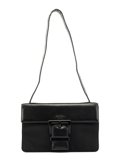 Prada Black Tessuto Leather Buckle Bag