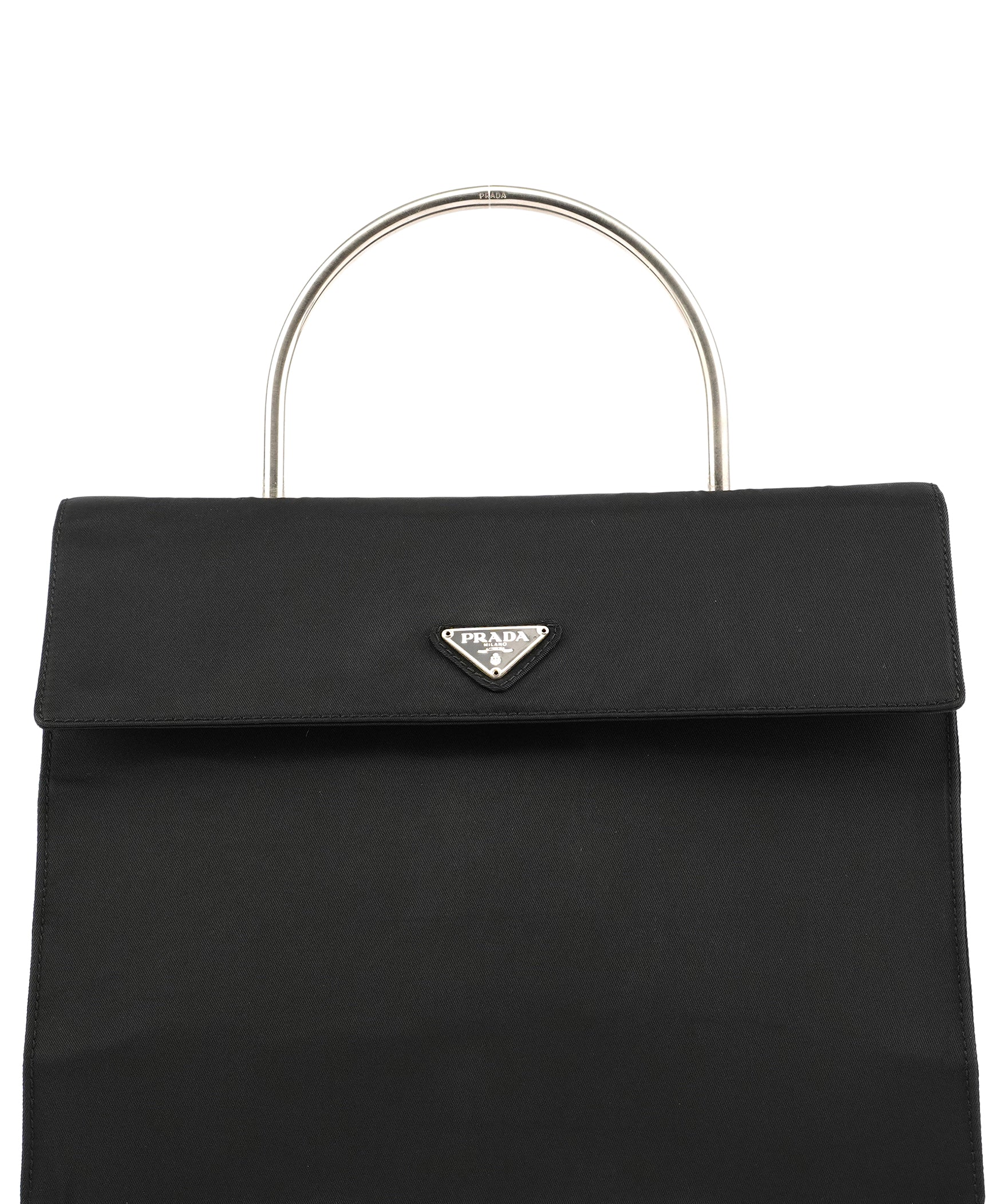 Prada Black Tessuto Metal Nylon Top Handle Bag