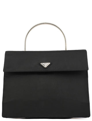 Prada Black Tessuto Metal Nylon Top Handle Bag
