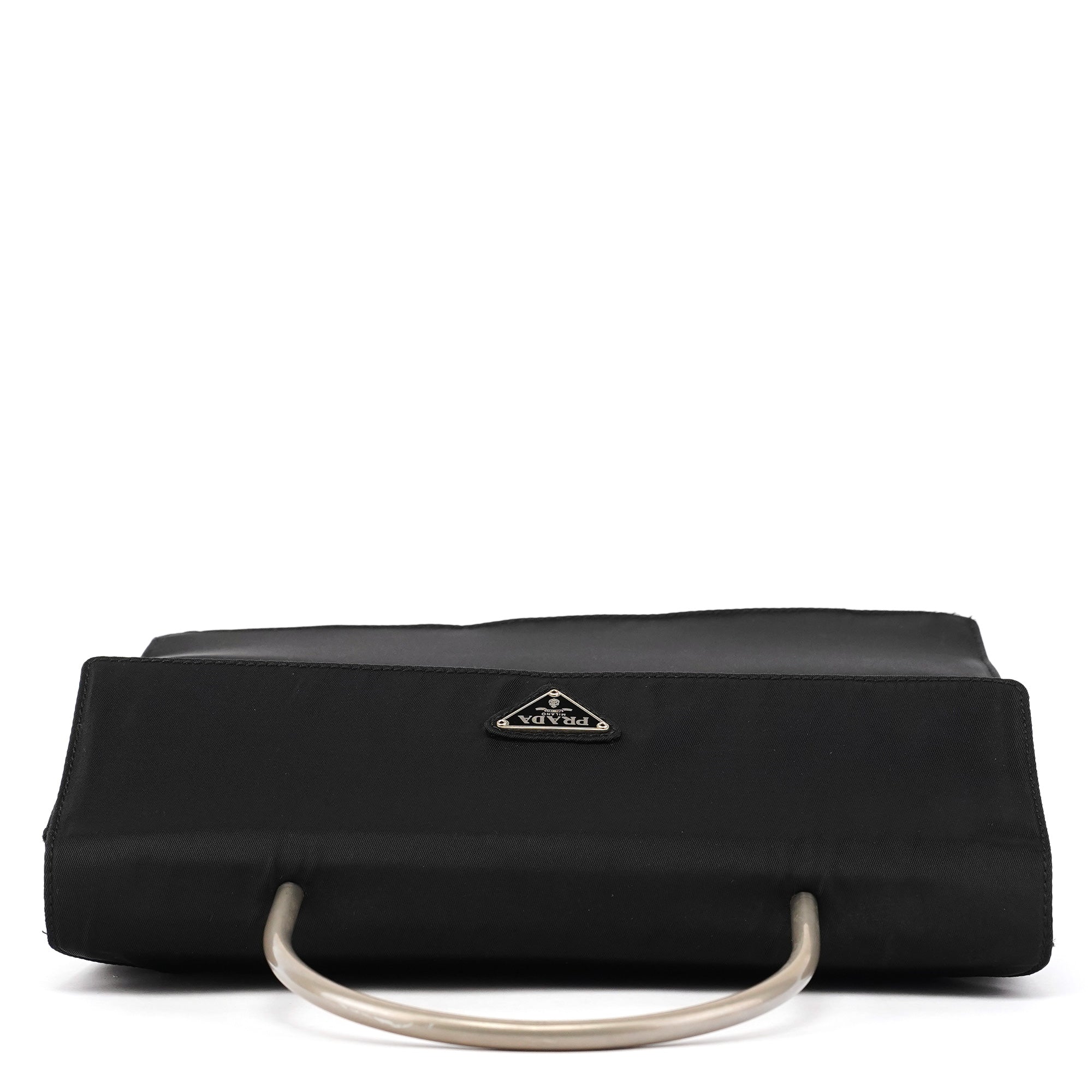 Prada Black Tessuto Metal Top Handle Bag