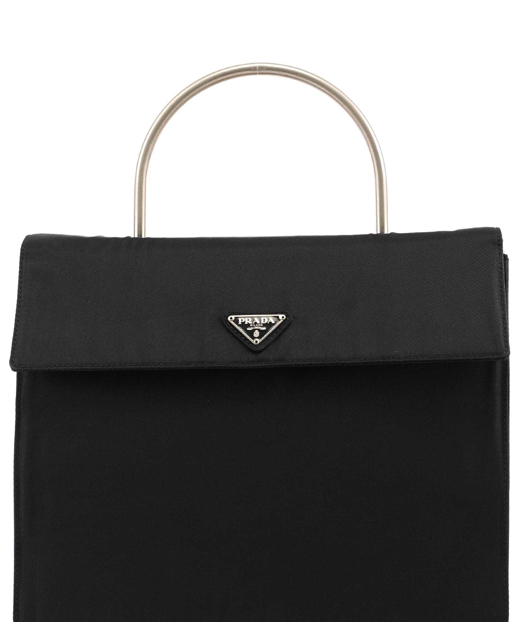 Prada Black Tessuto Metal Top Handle Bag
