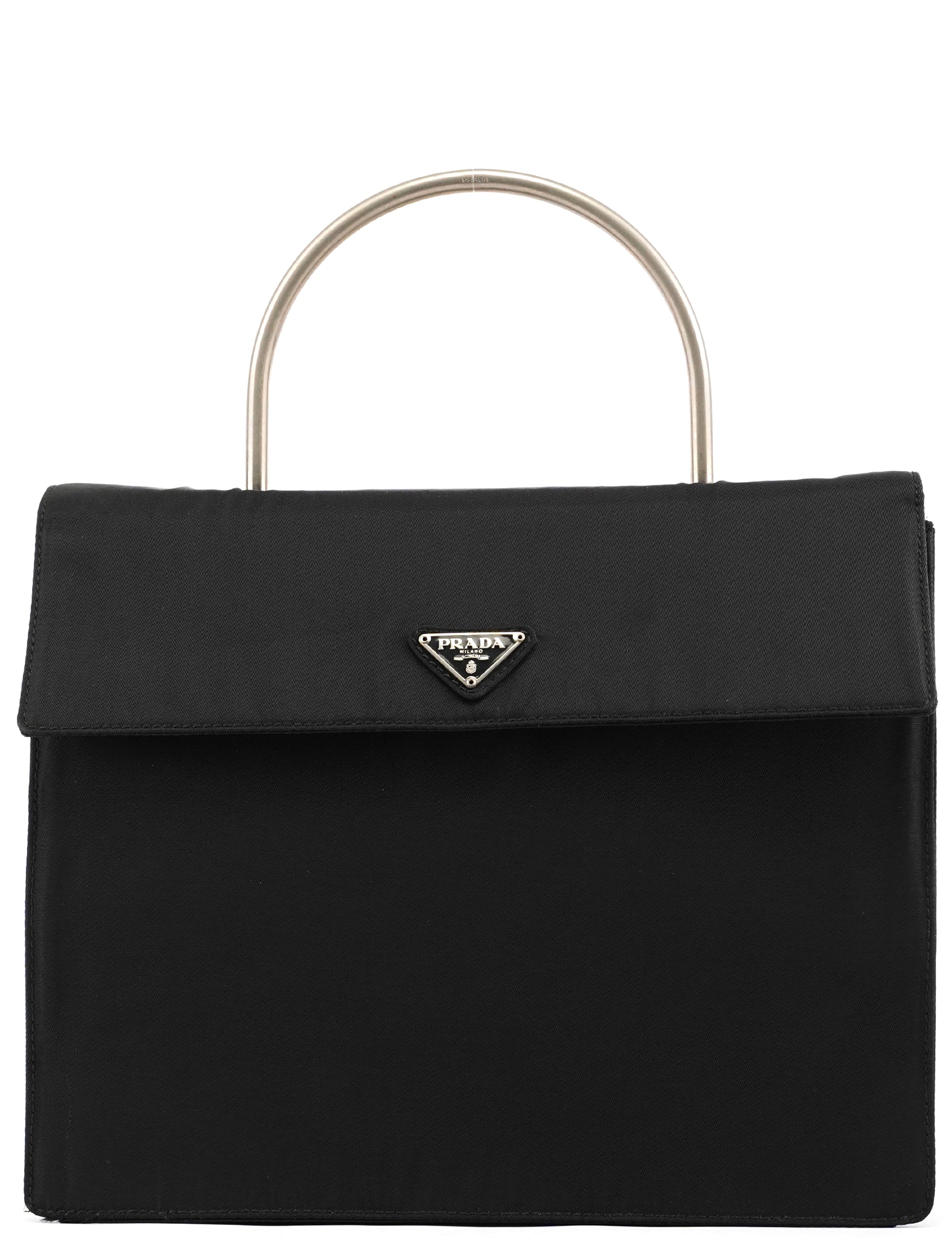 Prada Black Tessuto Metal Top Handle Bag