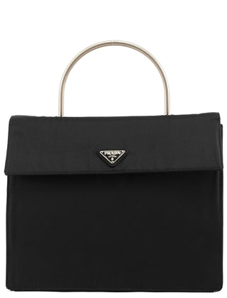 Prada Black Tessuto Metal Top Handle Bag