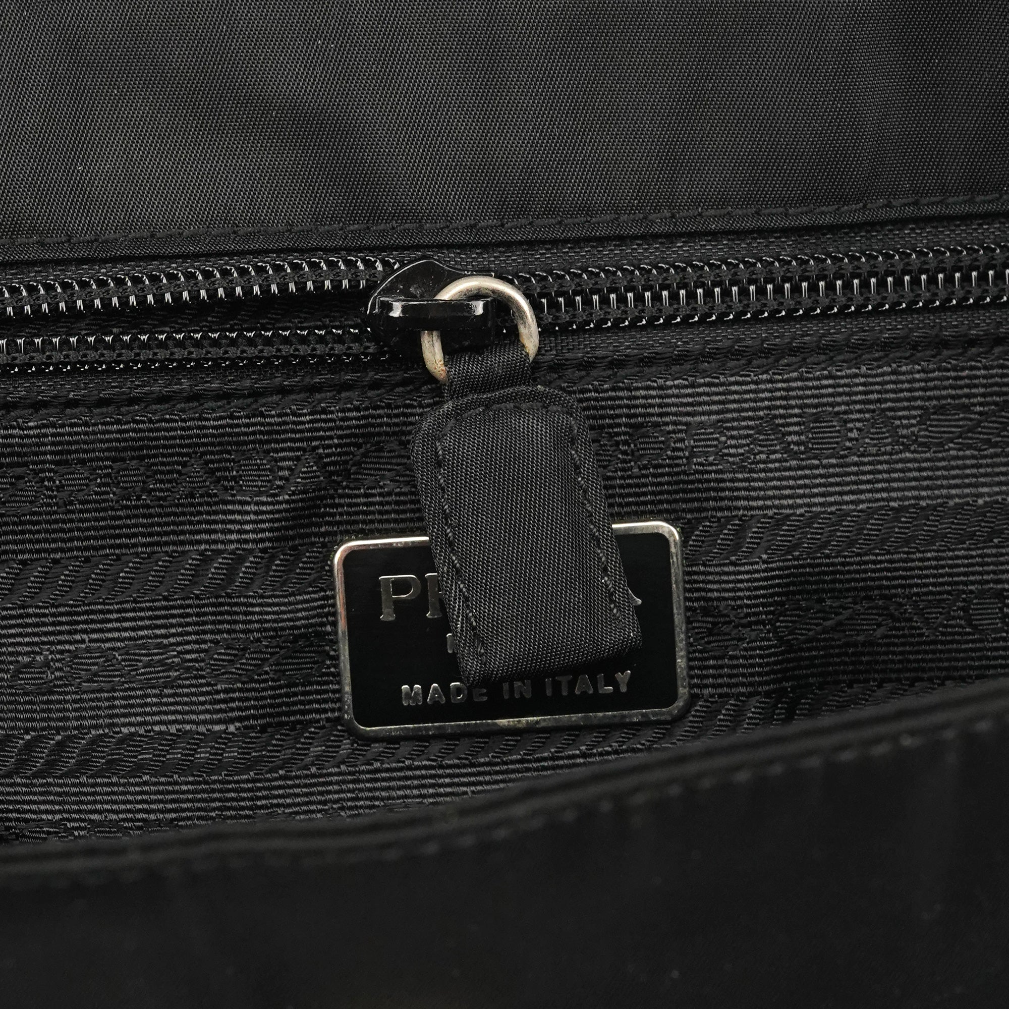 Prada Black Tessuto Metal Top Handle Bag