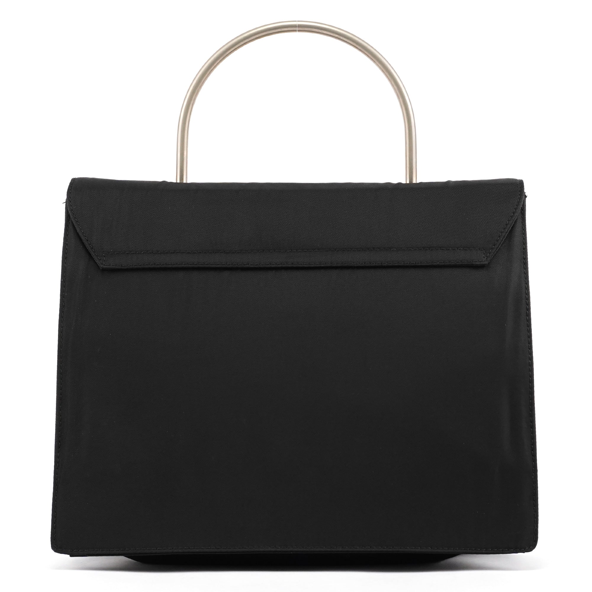 Prada Black Tessuto Metal Top Handle Bag