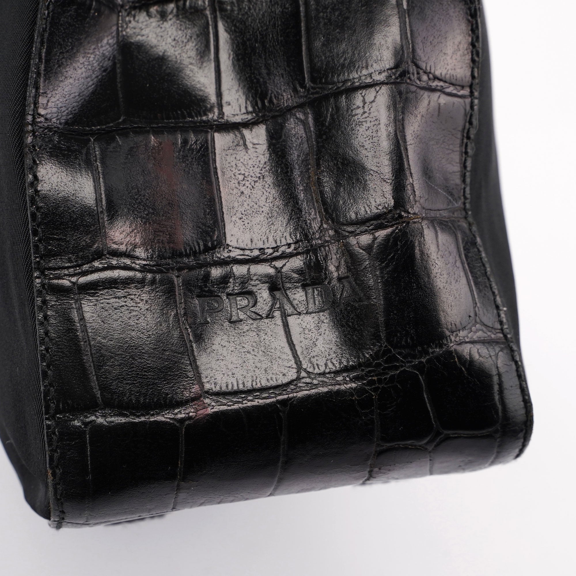 Prada Black Tessuto Metallo Croc Shoulder Bag