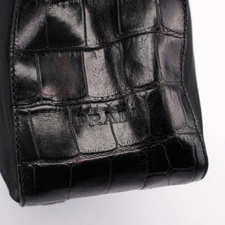 Prada Black Tessuto Metallo Croc Shoulder Bag