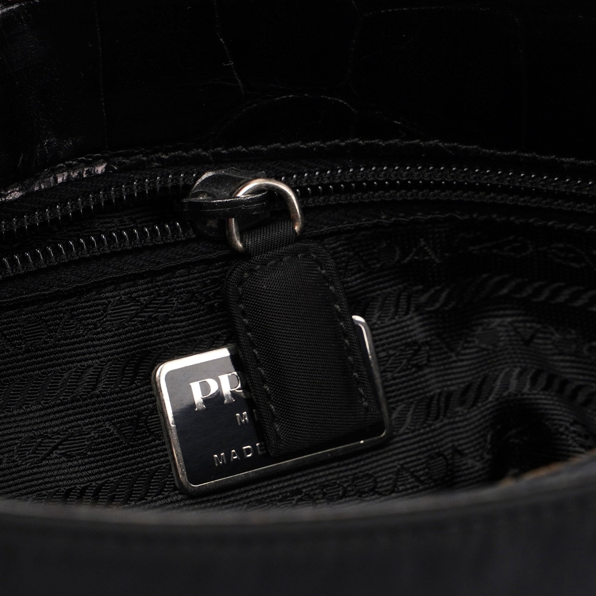 Prada Black Tessuto Metallo Croc Shoulder Bag