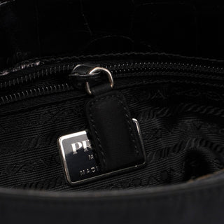 Prada Black Tessuto Metallo Croc Shoulder Bag