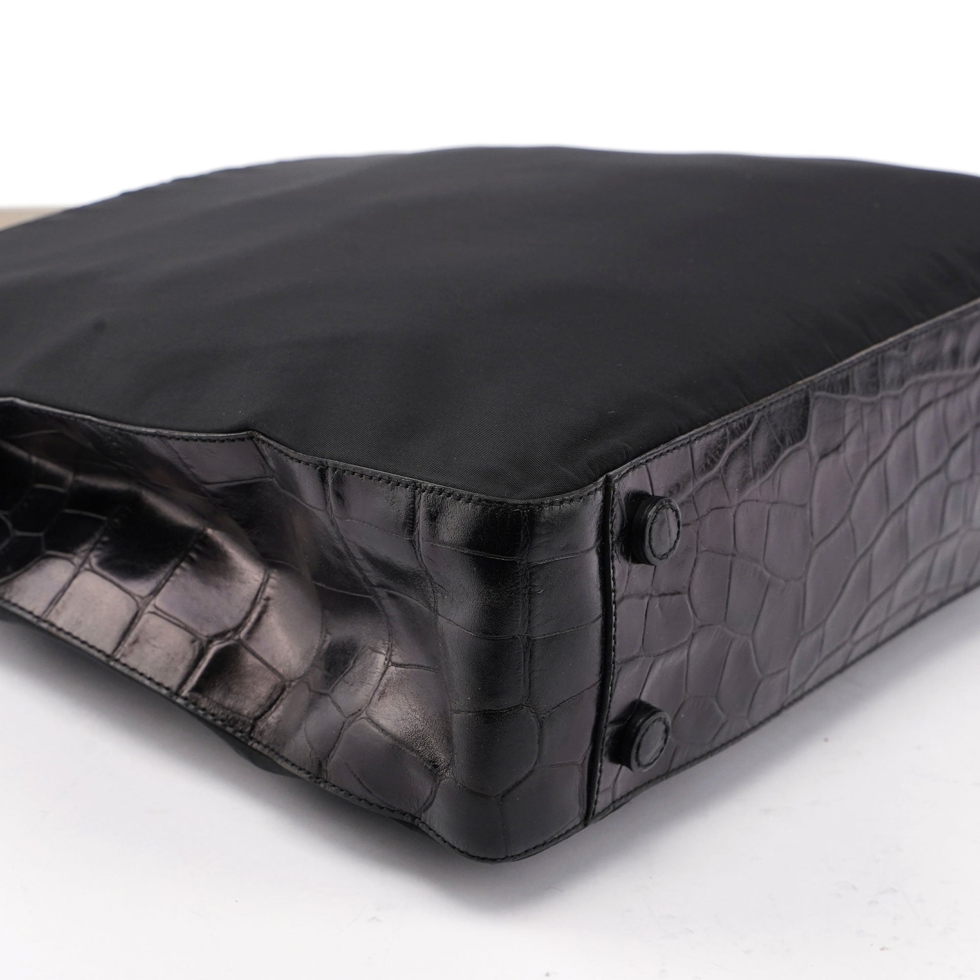 Prada Black Tessuto Metallo Croc Shoulder Bag