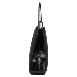 Prada Black Tessuto Metallo Croc Shoulder Bag