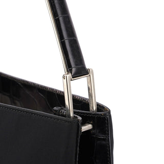Prada Black Tessuto Metallo Croc Shoulder Bag