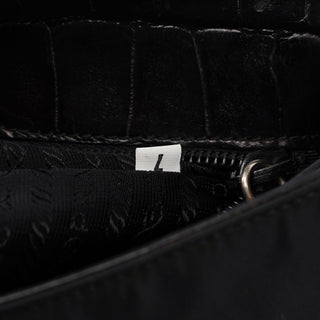 Prada Black Tessuto Metallo Croc Shoulder Bag