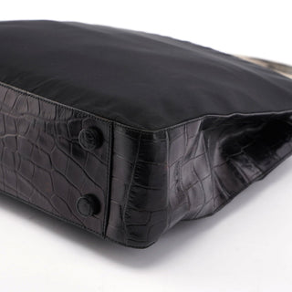 Prada Black Tessuto Metallo Croc Shoulder Bag