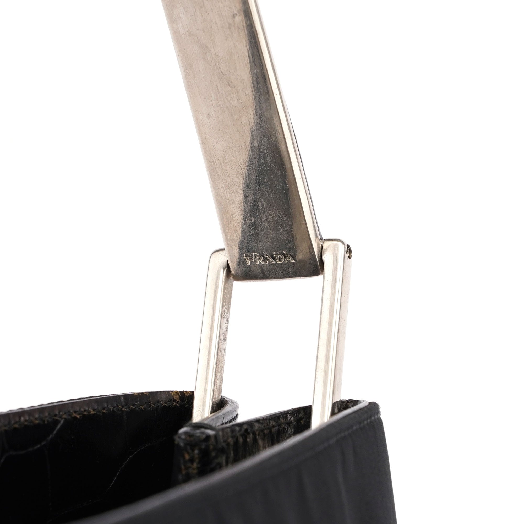 Prada Black Tessuto Metallo Croc Shoulder Bag