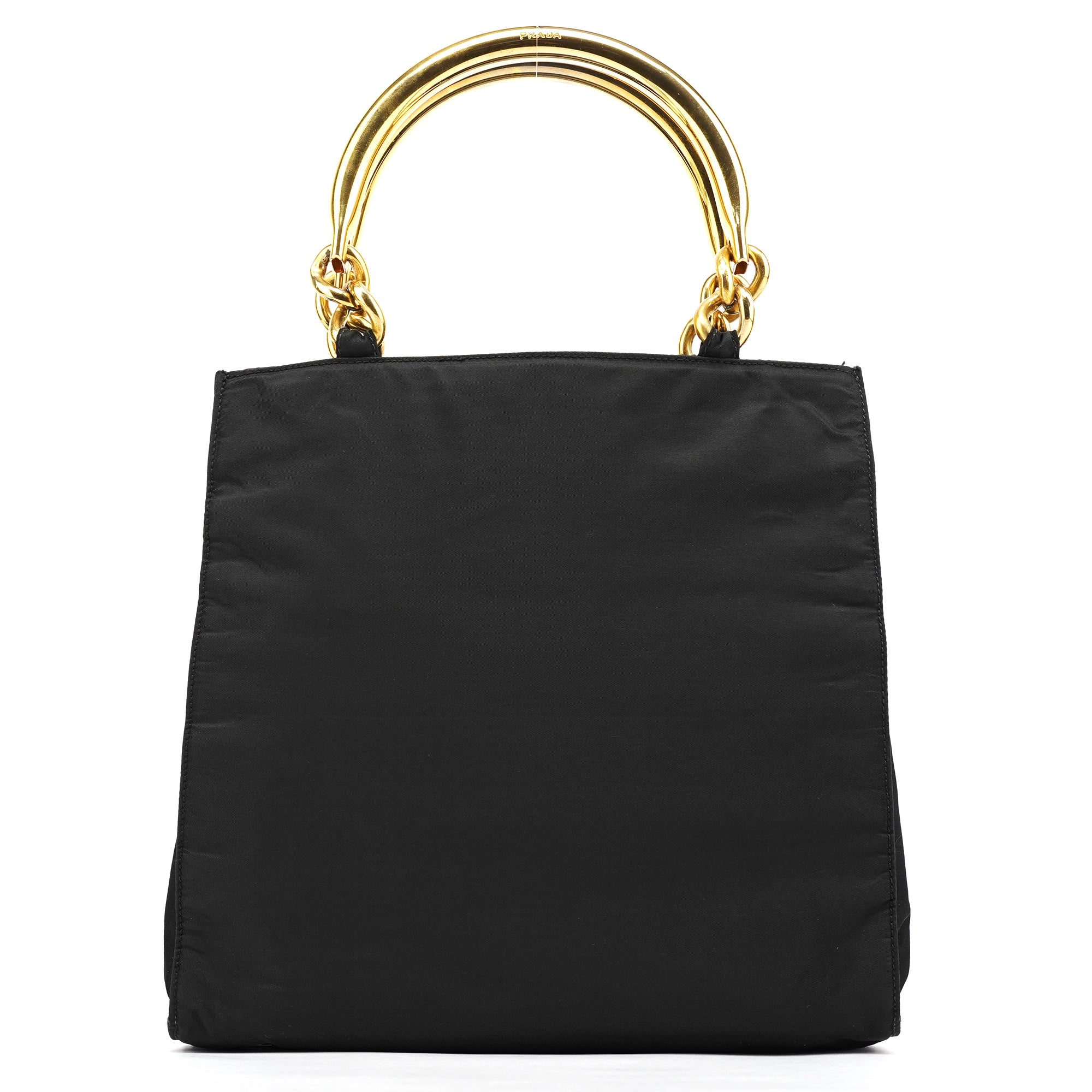 Prada Sac cabas Tessuto Metallo en nylon noir à anses dorées