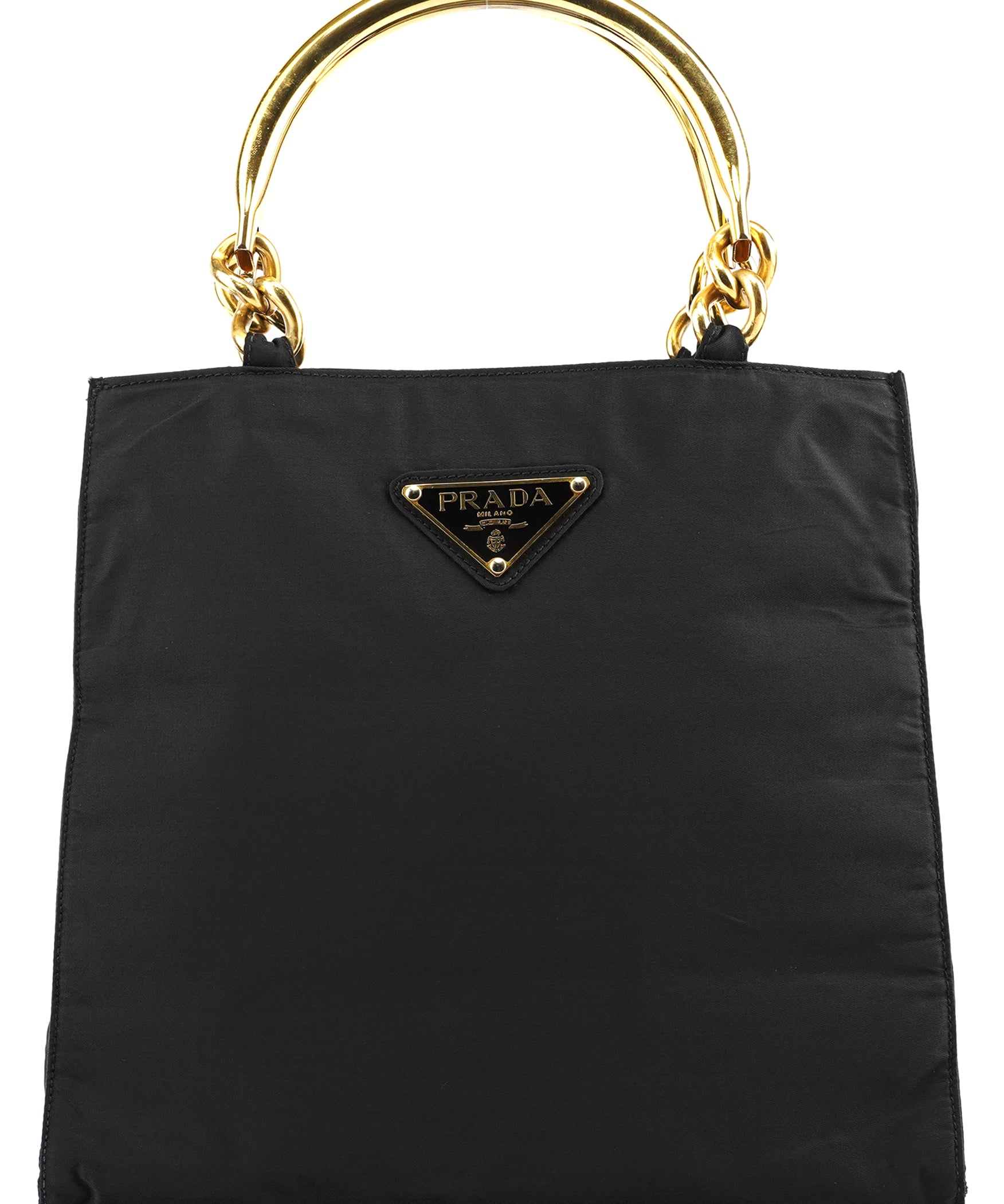Prada Black Tessuto Metallo Gold Handle Tote Bag