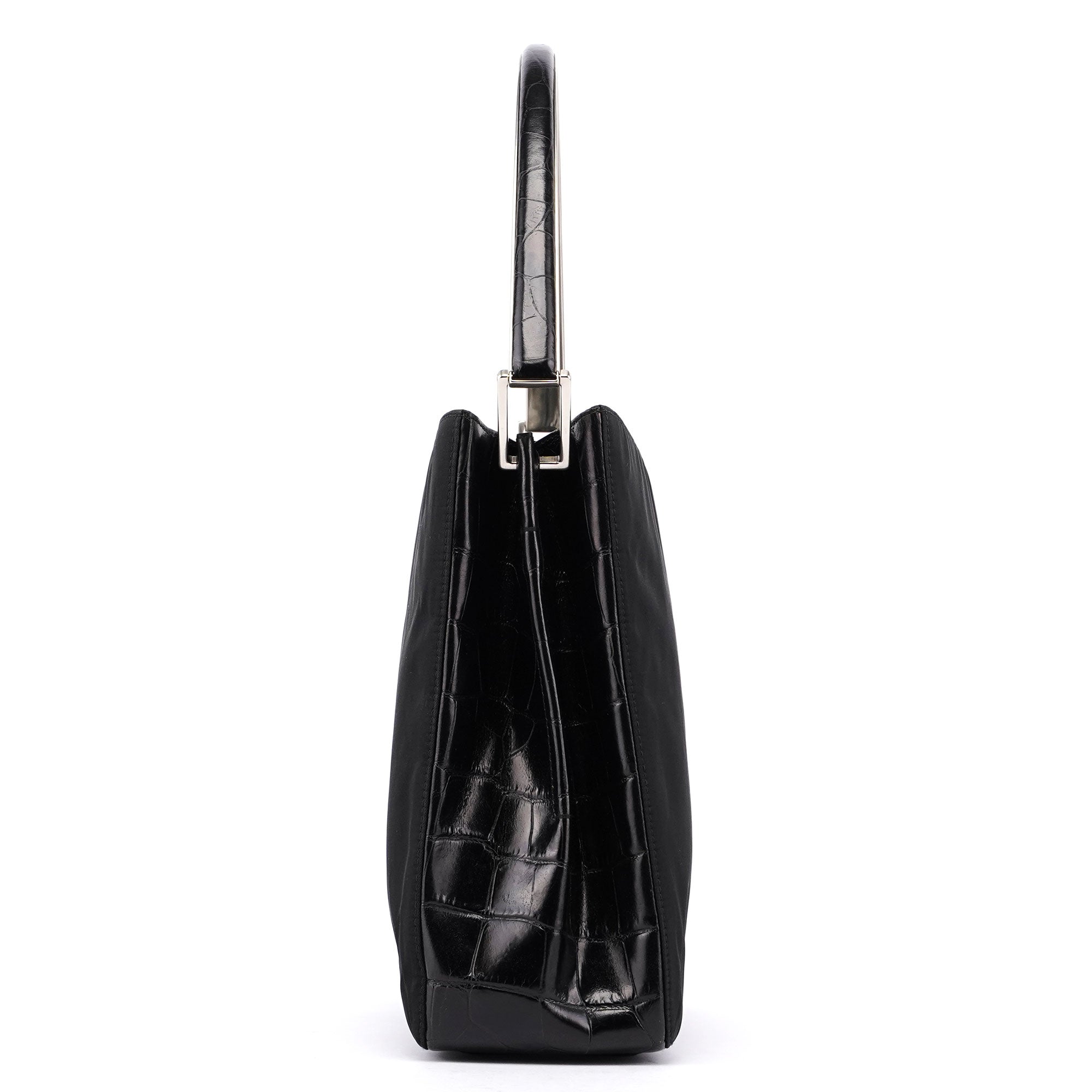 Prada Tessuto Metallo Schultertasche aus schwarzem Nylon