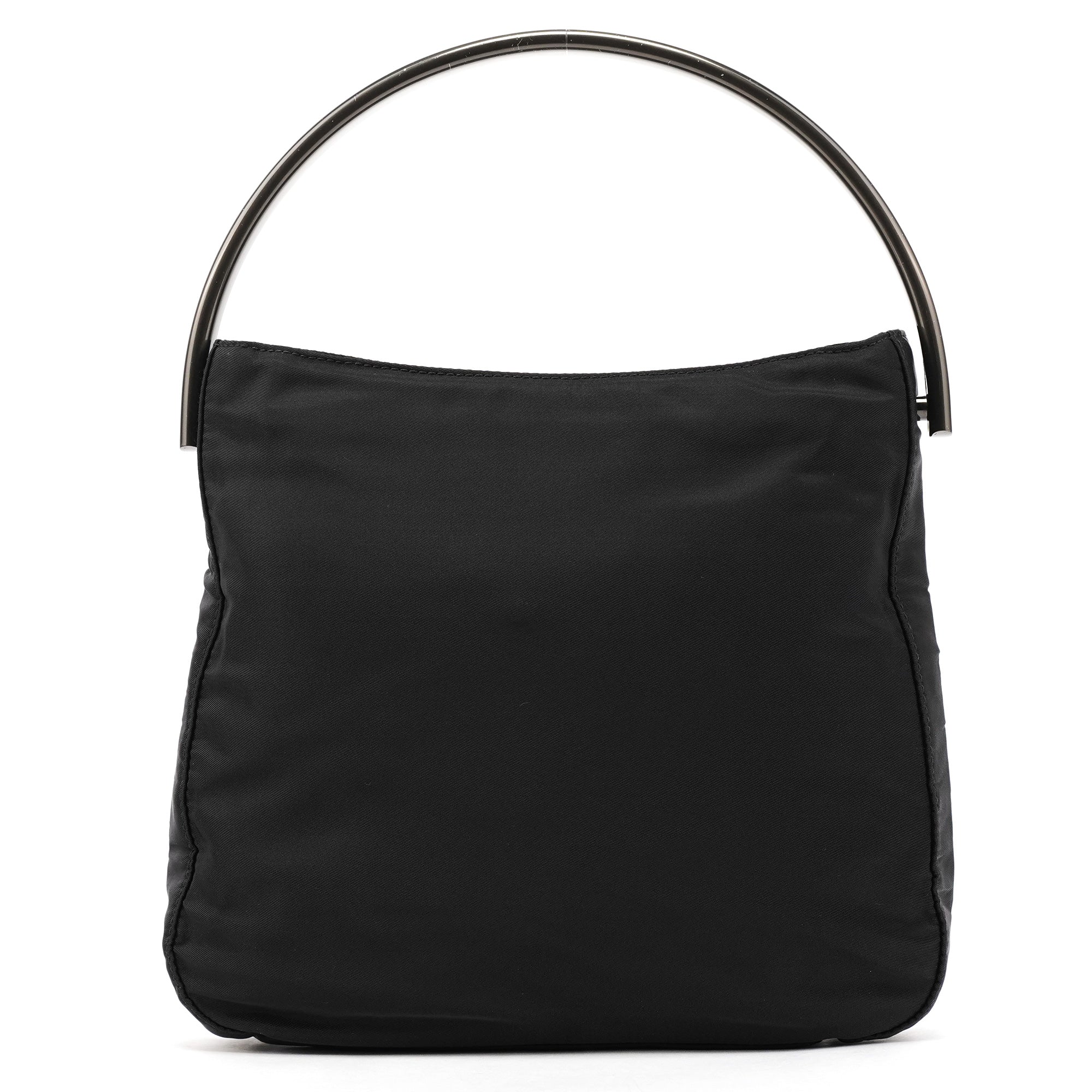 Prada Henkeltasche aus schwarzem Tessuto-Nylon mit Metallringhenkel