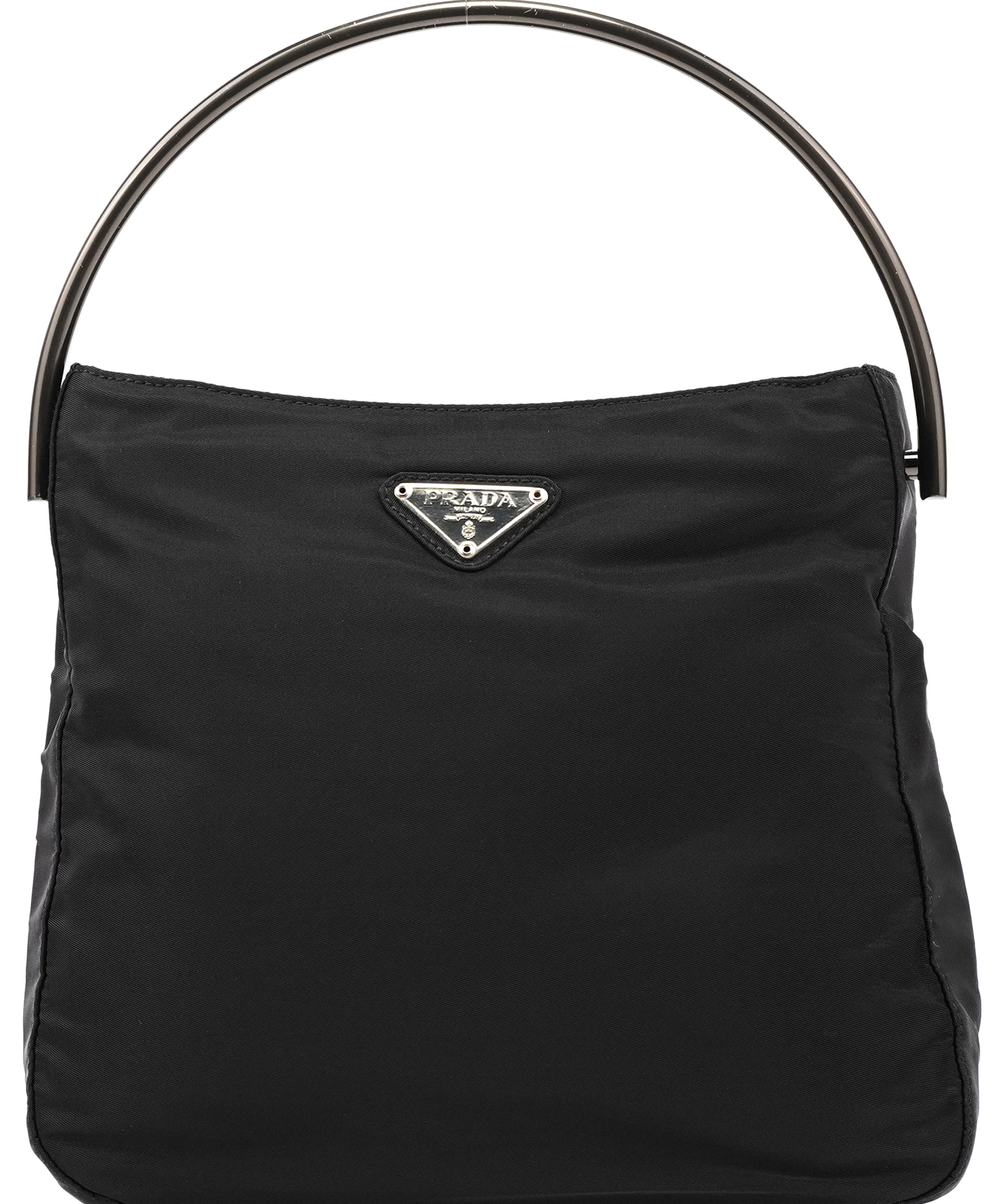 Prada Black Tessuto Nylon Metal Hoop Handle Bag