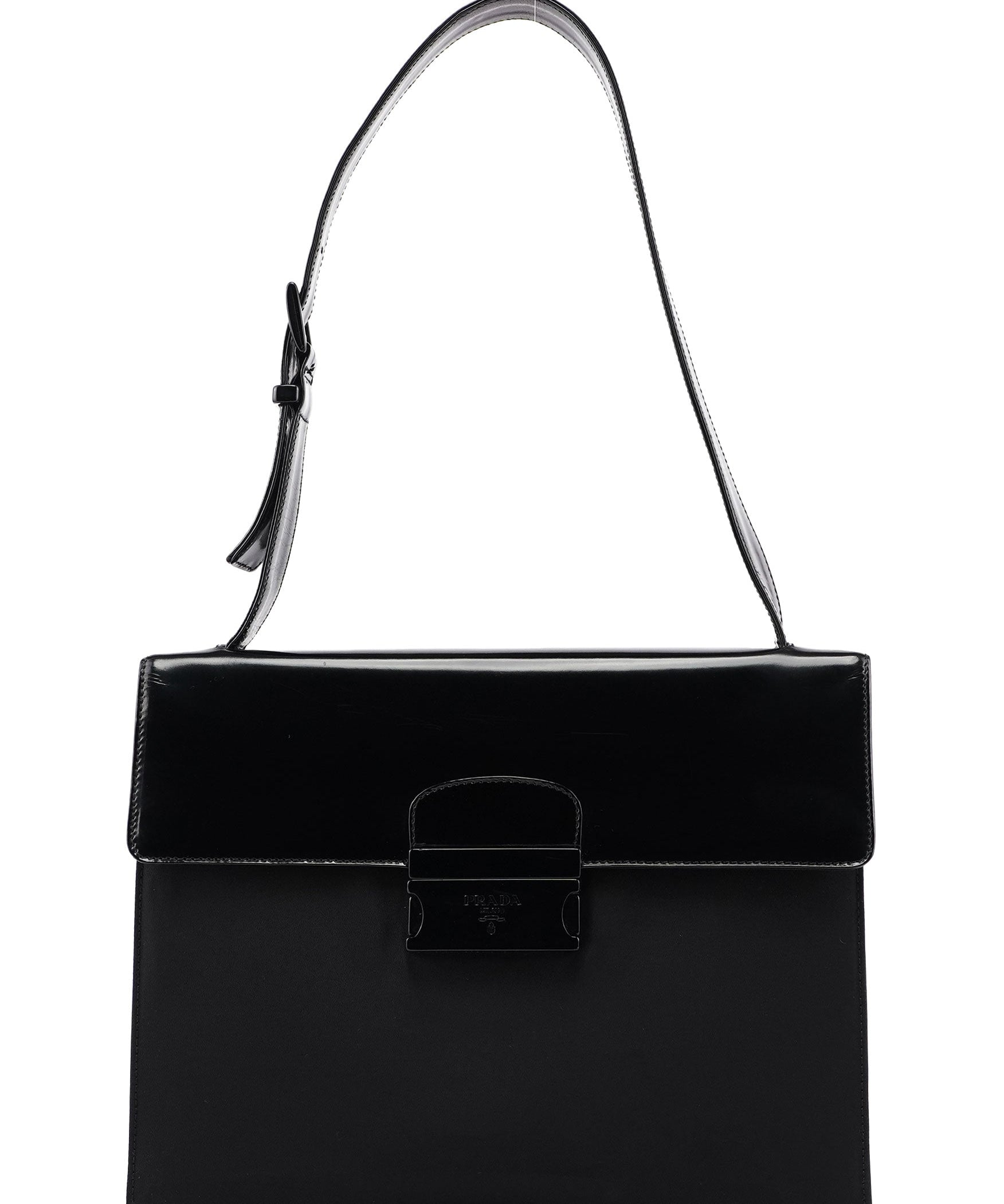 Prada Black Tessuto Spazzolato Buckle Shoulder Bag