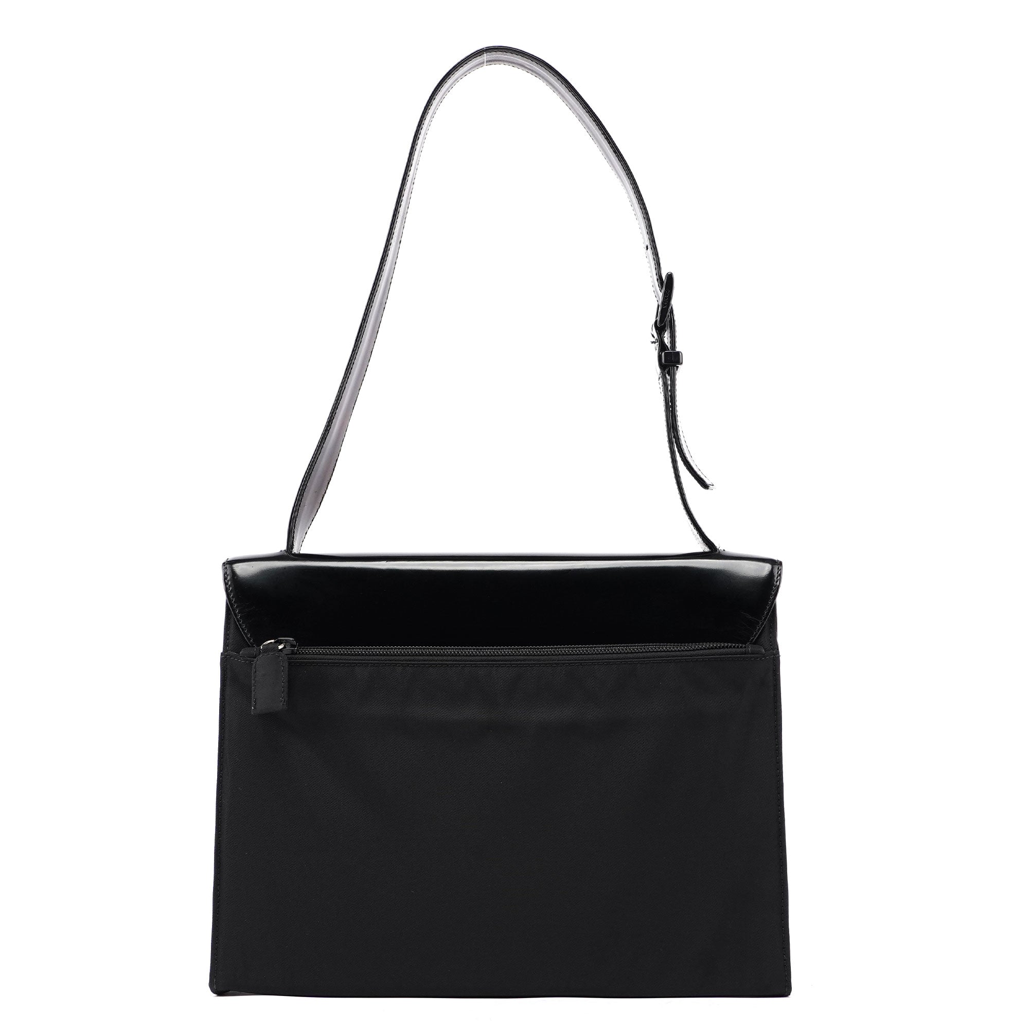 Prada Black Tessuto Spazzolato Buckle Shoulder Bag